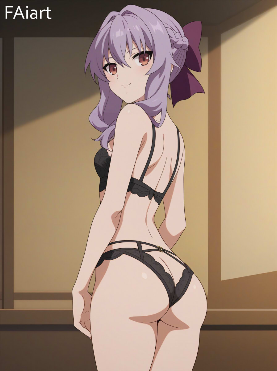 ai_generated ass_focus faiart hiiragi_shinoa lingerie looking_back owari_no_seraph purple_hair seraph_of_the_end