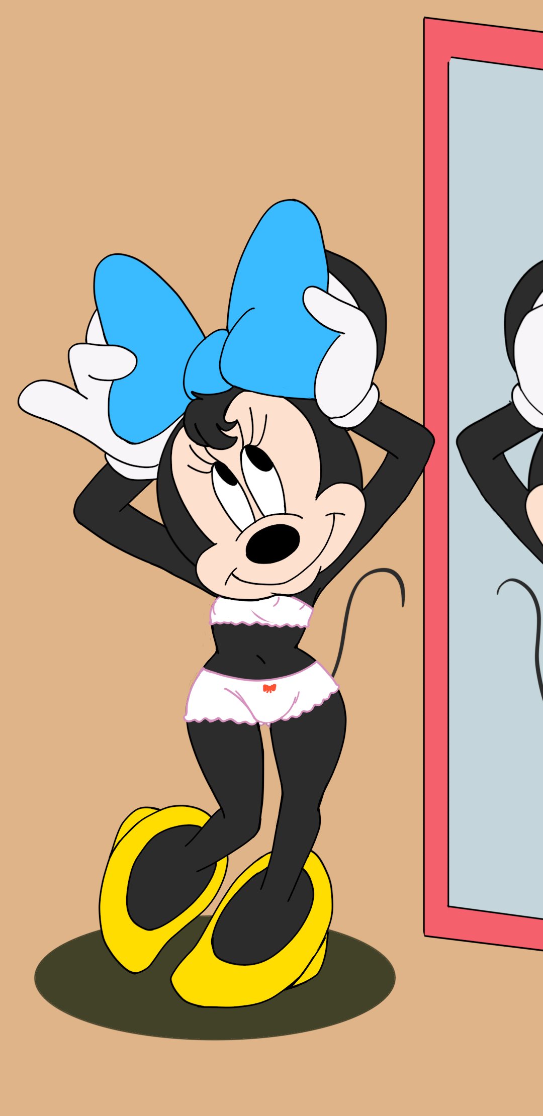 anthro blackmercurius_(artist) breasts disney female furry minnie_mouse partially_clothed pinup tzalanti_(artist) underwear