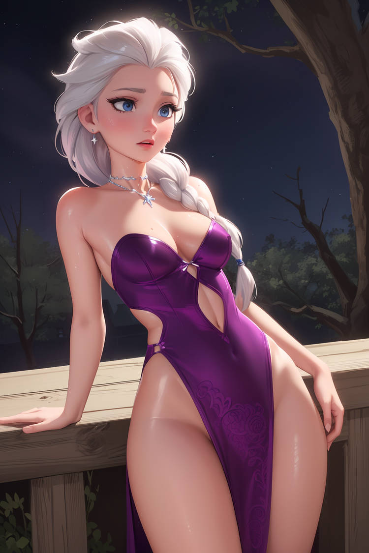 1girls, ai generated, blue eyes, breasts, clothing, disney, disney princess, dress, elsa (frozen), female, frozen (film), medium breasts, small breasts, straight, thick thighs, thighs, white hair