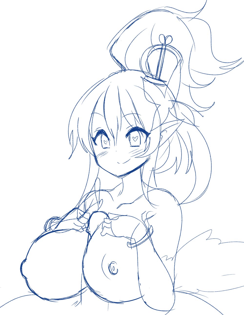 breasts completely_nude completely_nude_female cum disgaea disgaea_5 ejaculation heart-shaped_pupils large_breasts monochrome nippon_ichi_software paizuri seraphina_(disgaea) sketch