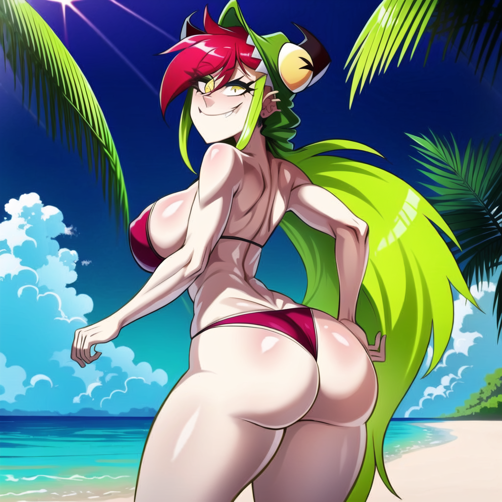 1girls ai_generated big_ass big_breasts bikini cats62 demencia_(villainous) long_hair muscles solo_female swimsuit tagme villainous