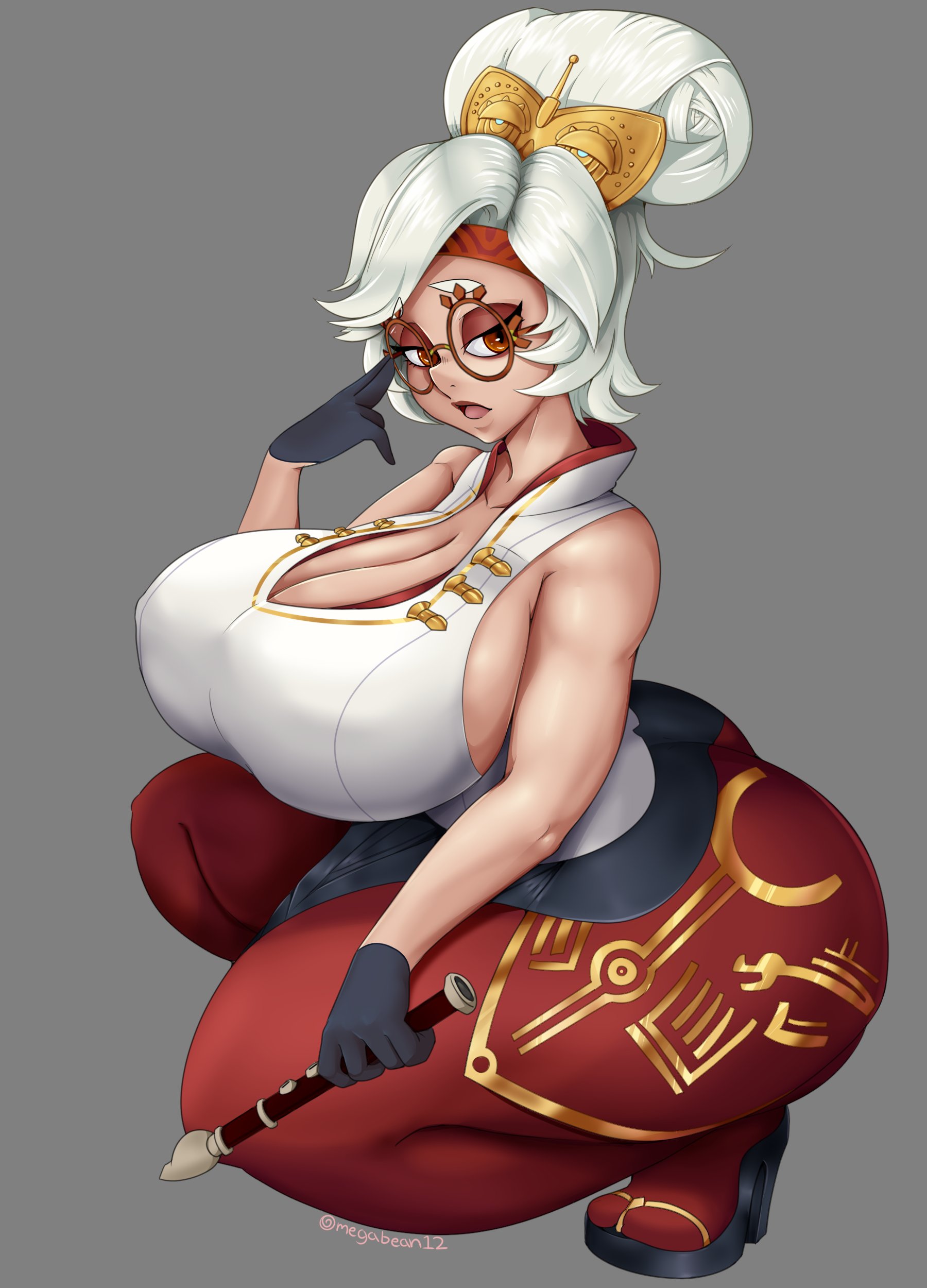 1girls, alternate ass size, alternate breast size, ass, ass bigger than head, big ass, big breasts, breasts, breasts bigger than head, female, female only, fully clothed, huge ass, huge breasts, omegabean, purah, purah (tears of the kingdom), solo, tears of the kingdom, the legend of zelda, thick thighs
