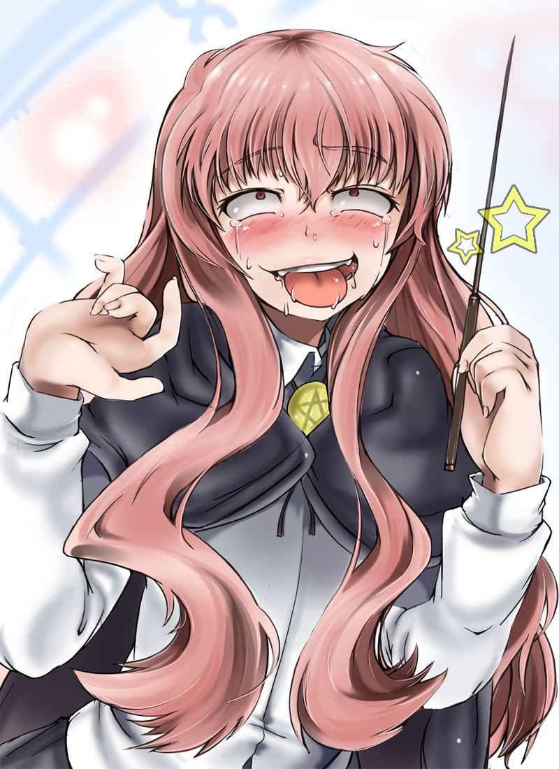 abubu ahe_gao blush cloak clothed clothing fucked_silly louise_de_la_valliere necklace pink_hair star sweat tears tongue tongue_out wand witch zero_no_tsukaima