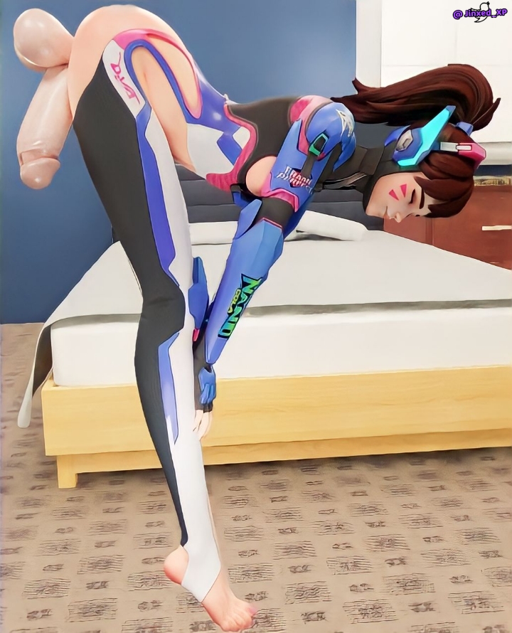 1futa 3d closed_eyes d.va futa_only futanari hung_futanari jinxed_xp overwatch penis solo stretching yoga