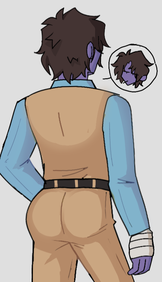 1boy ass big_ass big_butt brown_hair butt fat_ass fat_butt five_nights_at_freddy's fully_clothed huge_ass huge_butt male male_only michael_afton mixanprixa purple_skin sfw solo thick_ass thick_butt