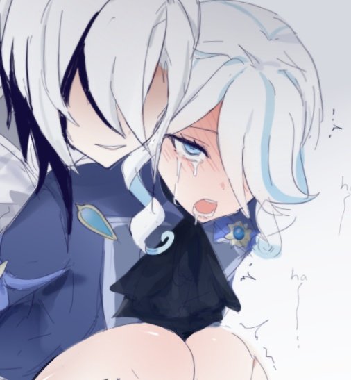 1futa, 1girls, ambiguous penetration, arlecchino (genshin impact), bottomless, brat taming, bratty submissive, breasts, clothed, clothed sex, clothing, crying, crying with eyes open, dubious consent, duo, female, furina (genshin impact), futa on female, futanari, genshin impact, human, implied futa, implied penetration, implied sex, intersex, light skin, light-skinned female, light-skinned futa, mmiyn 1, mostly clothed, open mouth, questionable consent, rape, sex, sitting, smirk