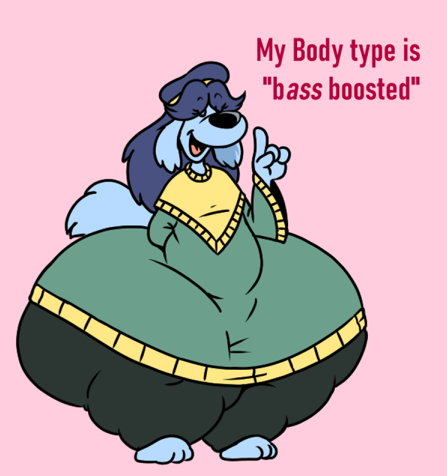 1girls anthro ass bbw blue_fur blue_hair canine canine_humanoid chubby chubby_female closed_eyes english_text fat fawxen female female_focus female_only furry hairband hips hyper hyper_ass large_ass lita_(fawxen) overweight overweight_female sweater text thick_thighs thighs thunder_thighs wide_hips