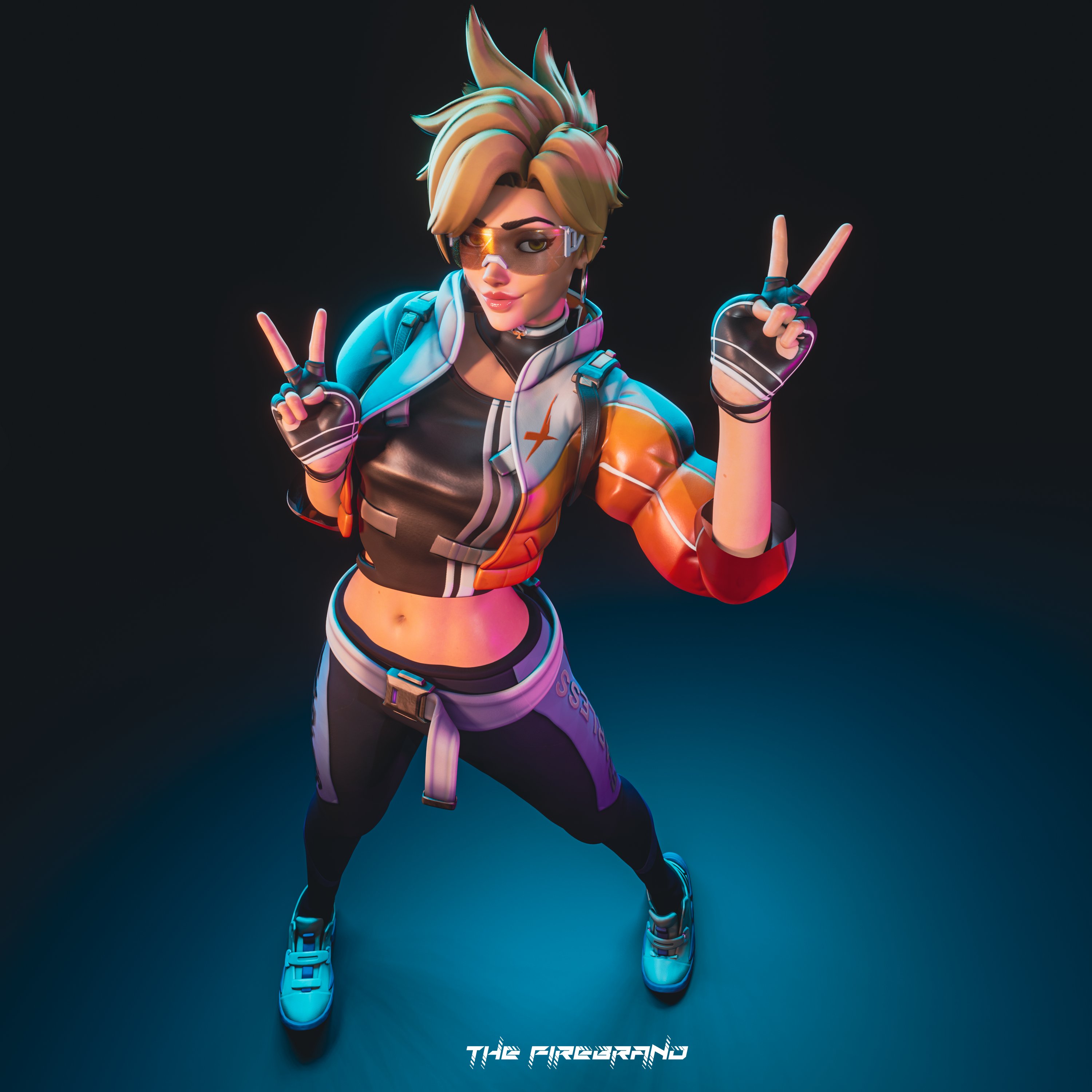 1girls, 3d, antifragile traysi, blizzard entertainment, blonde female, blonde hair, brown-tinted eyewear, choker, clothed, double v, eyewear, female, female only, fingerless gloves, goggles, hoop earrings, jacket, kpop, le sserafim, light skin, light-skinned female, lips, looking at viewer, navel, no sex, overwatch, overwatch 2, queen of spades, seductive, seductive look, sneakers, solo, spade, spade choker, sunglasses, the firebrand, tinted eyewear, tracer, v, yoga pants