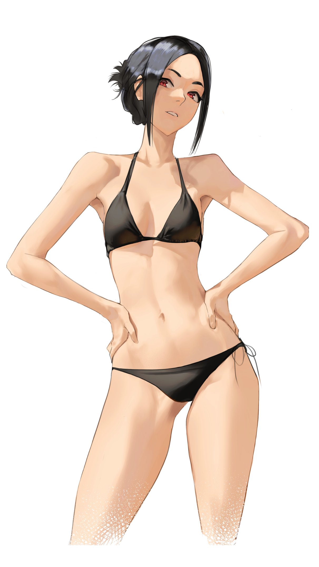 belly belly_button black_hair legs small_breasts swimsuit swimwear tbocart