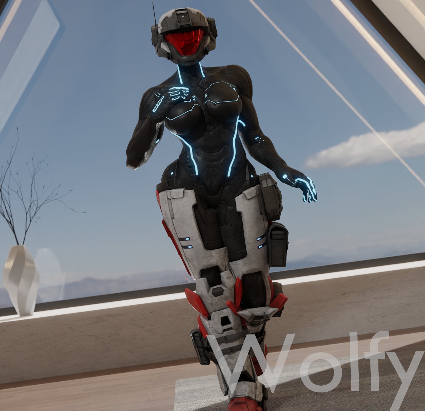 1girls, 3d, armor, breasts, female, female spartan (halo), halo (series), helmet, hips, large breasts, power armor, spartan (halo), text, thighs, wide hips, wolfy (artist)
