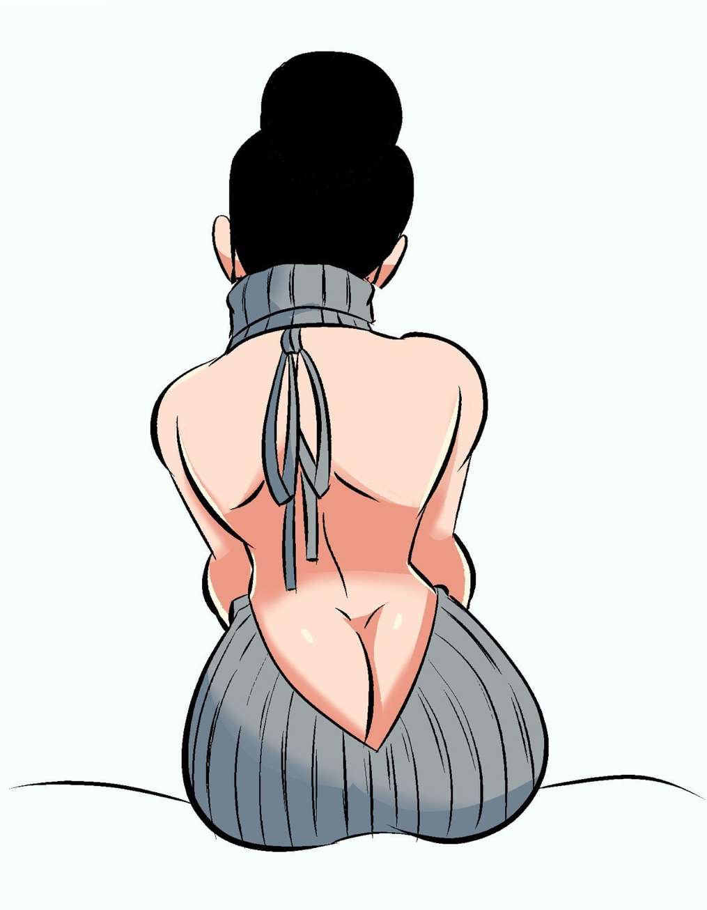 1girls, ass, ass cleavage, ass crack, back view, bare arms, bare back, big ass, black hair, butt crack, chichi, dragon ball, dragon ball super, dragon ball z, female, funsexydragonball, ribbed sweater, virgin killer sweater