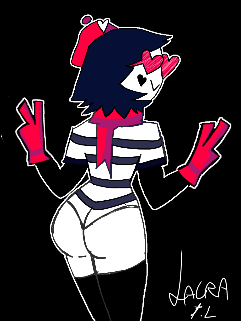 1girls ass ass_focus black_thighhighs blue_hair deltarune deltarune_chapter_3 deltarune_oc female female_only glasses gloves heart heart_glasses hearts mime mirrette peace_sign red_gloves red_scarf scarf shirt striped_shirt tagme thick_thighs thighhighs thighs white_skin