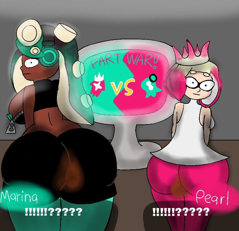 ass bubble_butt dudewooo fart fart_cloud marina_(splatoon) pearl_(splatoon) shart shocked shocked_expression