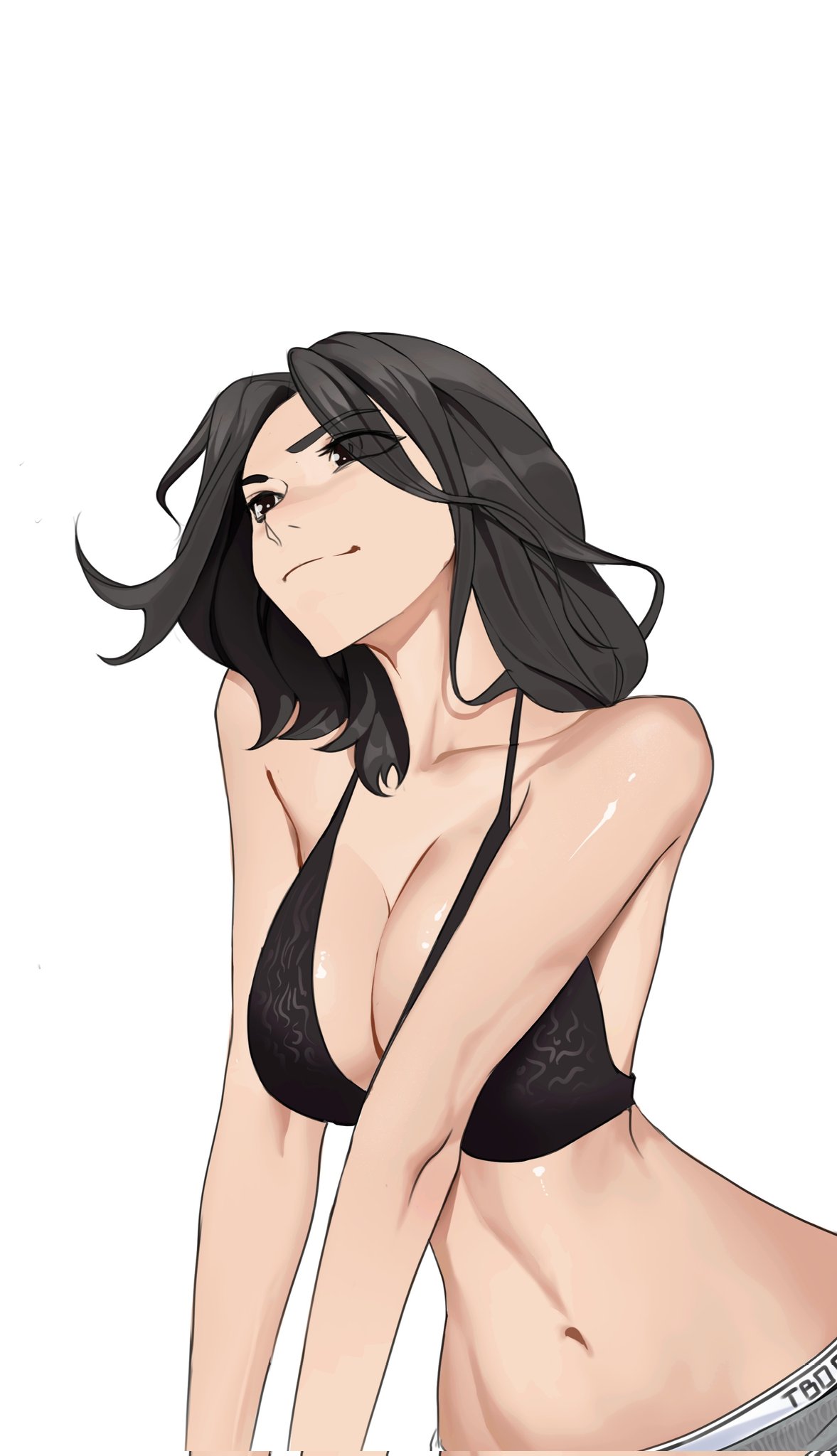 belly belly_button big_breasts black_hair bra dark_hair long_hair small_waist tbocart