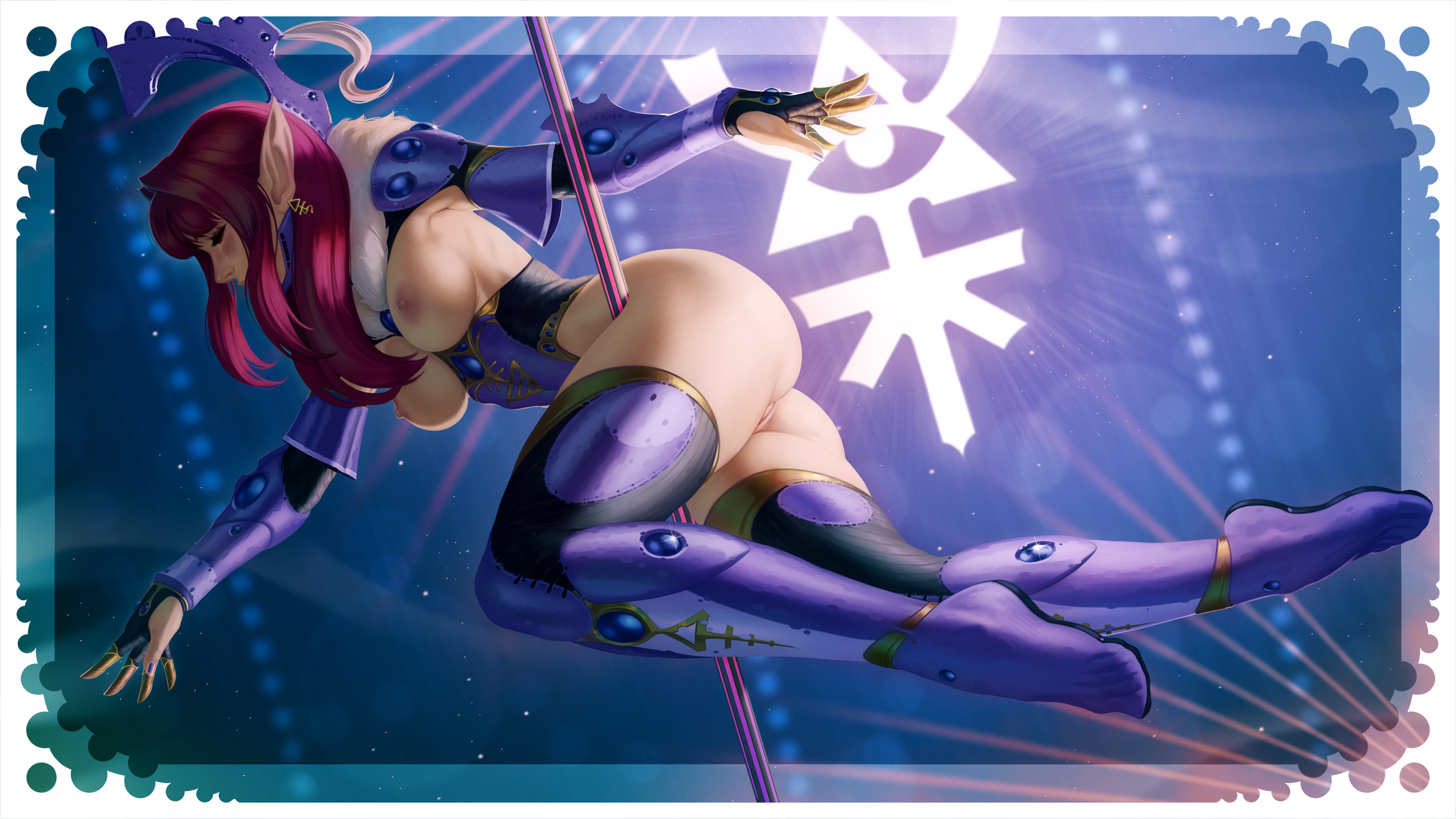 1girls, absurd res, aeldari, areolae, armor, ass, big breasts, breasts, child bearing hips, clothing, eldar, eyelashes, farseer, female, female focus, female only, genitals, gloves, hair, hi res, high resolution, highres, humanoid, humanoid pointy ears, legwear, light skin, light-skinned female, long hair, nipples, no bra, no panties, pole, pole dancing, purple hair, pussy, solo, solo female, solo focus, stripper pole, themaestronoob, thick thighs, thighhighs, thighs, voluptuous, voluptuous female, warhammer (franchise), warhammer 40k, wide hips