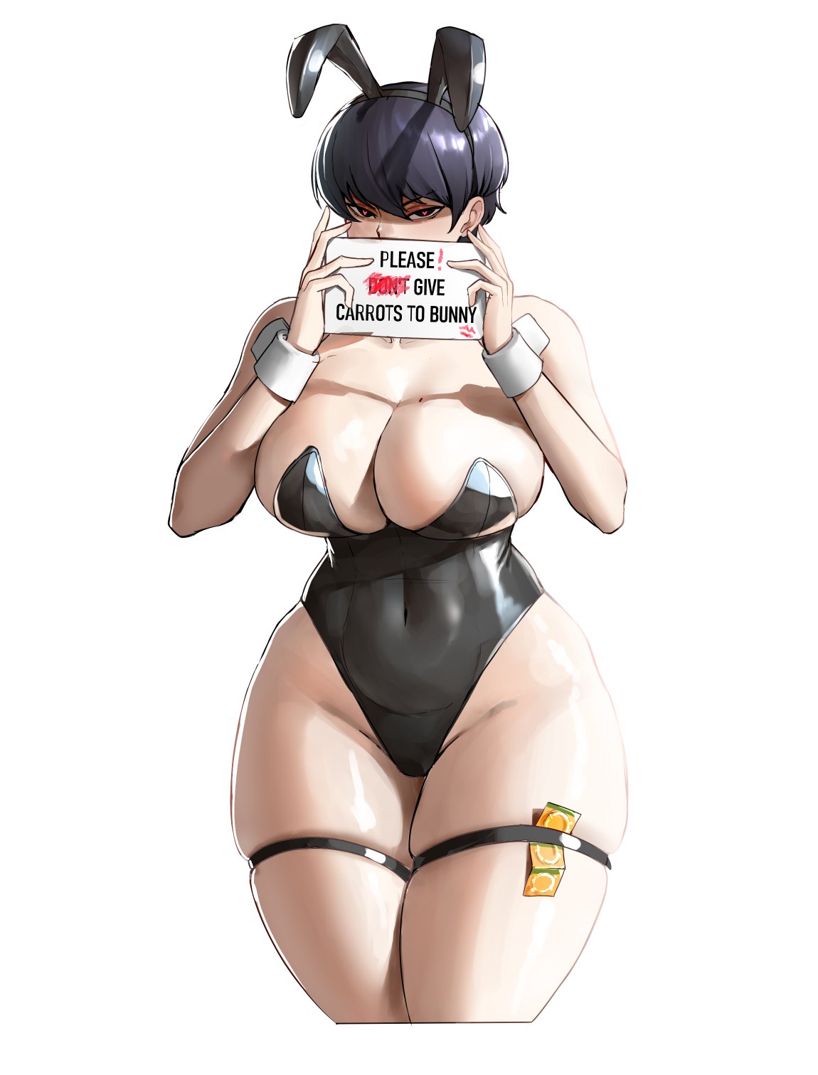 1girls anhuzart big_breasts breasts bunny_ears bunny_girl bunnysuit busty cleavage condom curvaceous curvy curvy_female curvy_figure english english_text ethan69_(artist) female heart-shaped_pupils huge_breasts kim_(ethan69) large_breasts original original_character short_hair text thick_thighs thighhighs very_short_hair voluptuous wide_hips