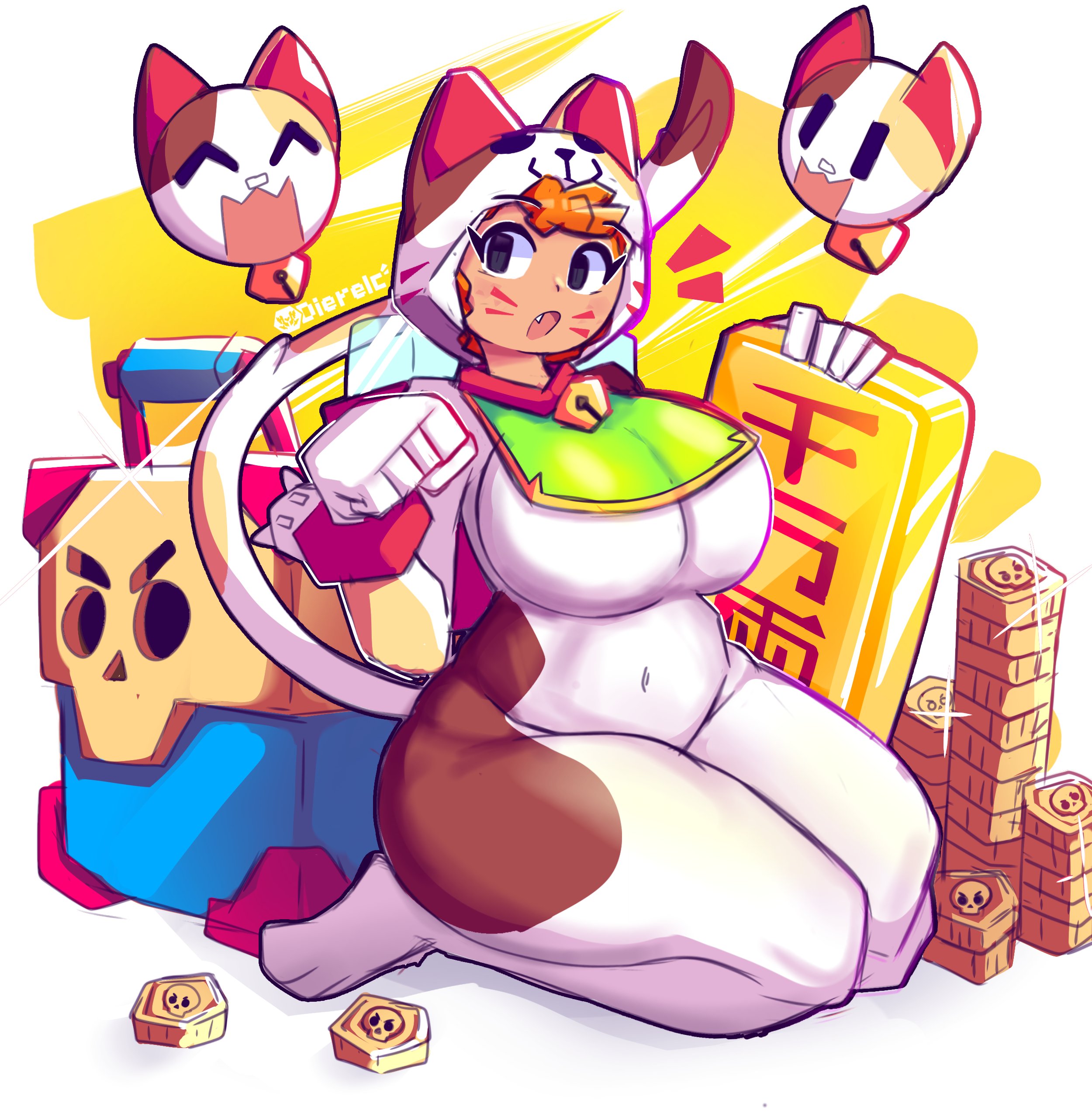 ass, bea (brawl stars), big ass, big breasts, brawl stars, breasts, colored, curvy, curvy female, dierelc, female, hi res, neko bea (brawl stars), supercell, supercell (company), tagme, video games