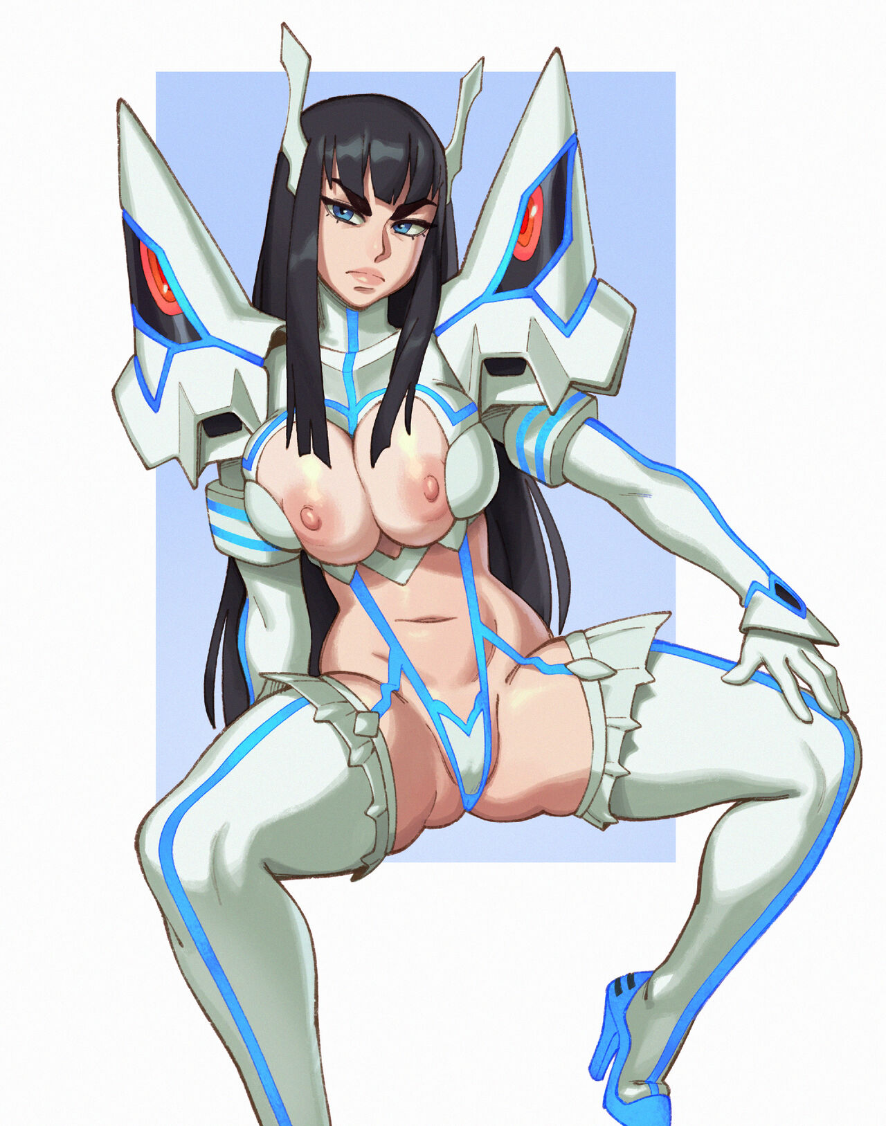 1girls big_breasts black_hair blue_eyes blue_garter_straps blue_high_heels breast_squish breasts busty dark_hair female female_focus female_only garter_straps gloves high_heels hime_cut junketsu kill_la_kill kiryuuin_satsuki legs_spread light-skinned_female light_skin lingerie_armor long_hair long_hair_female miniskirt nipples rizdraws shrug_(clothing) simple_background sitting skimpy skimpy_armor solo solo_female source_request spread_legs squished_breasts stern_expression suspenders thick_eyebrows thick_thighs thighhighs thighs thong triggirls_(rizdraws) white_background white_gloves white_thighhighs white_thong year_request