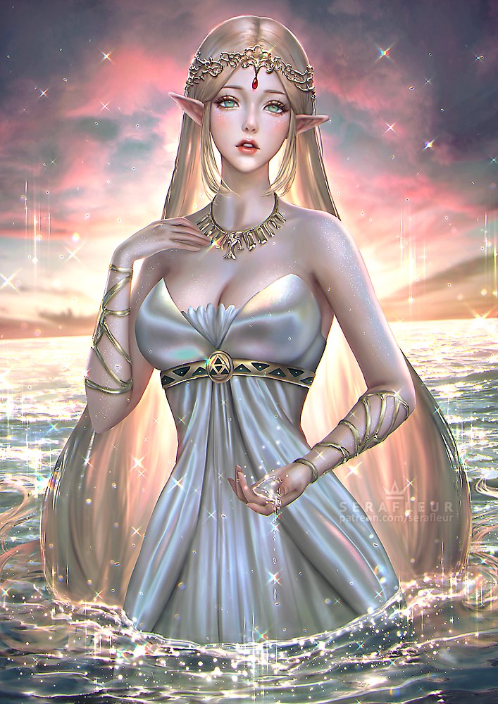 ai_generated breasts elf elf_ears elf_female elf_girl long_hair necklace princess_zelda revealing_clothes serafleur the_legend_of_zelda tight_clothing