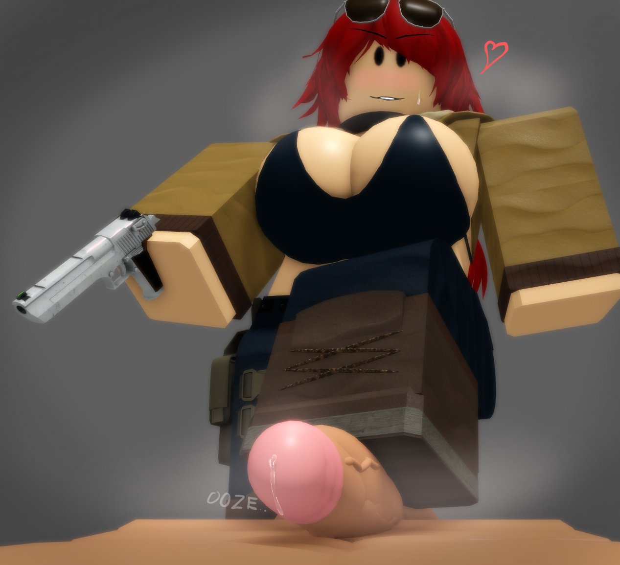 1boy 1girls 3d big_breasts bootjob boots breasts clothed desert_eagle entry_point femdom foot_fetish footjob gun heart neppyyyy nude_male penis pistol roblox roblox_game robloxian rose_(entry_point) shoes source_request tagme