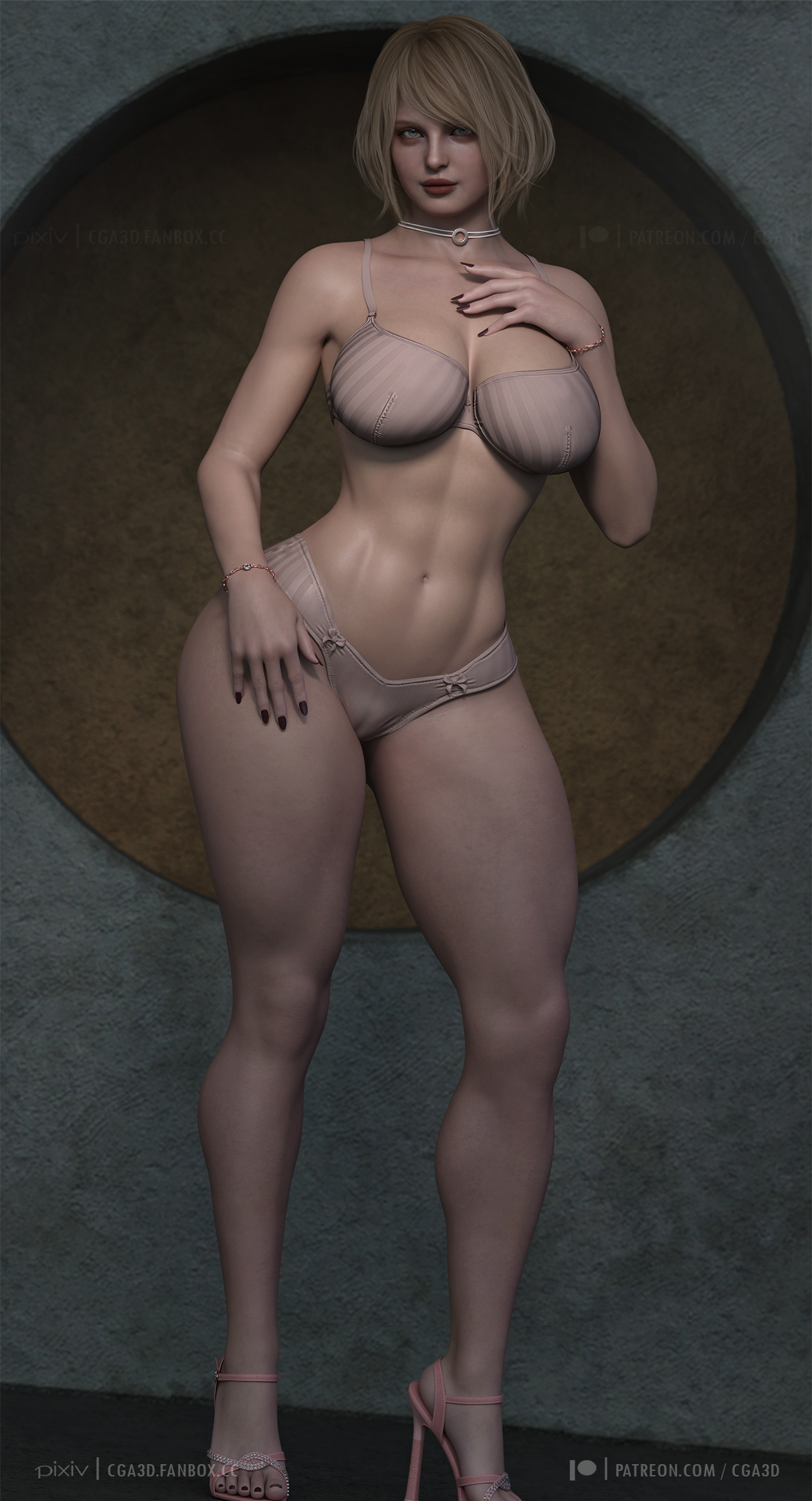 1girls, 3d, 3d (artwork), abs, ashley graham, ashley graham (ella freya), ass, athletic, athletic female, big areola, big ass, big breasts, big butt, big nipples, biohazard, blonde hair, bra, breasts, bubble butt, busty, capcom, cga3d, cleavage, curvaceous, curvy, curvy body, curvy female, curvy figure, daz studio, daz3d, erotichris, female, green eyes, hourglass figure, huge ass, huge breasts, large ass, large breasts, light skin, light-skinned female, lingerie, lipstick, necklace, panties, pose, posing, resident evil, resident evil 4, resident evil 4 remake, seductive, seductive look, sensual, standing, thick, thick ass, thick thighs, thighs, voluptuous, voluptuous female, wide hips