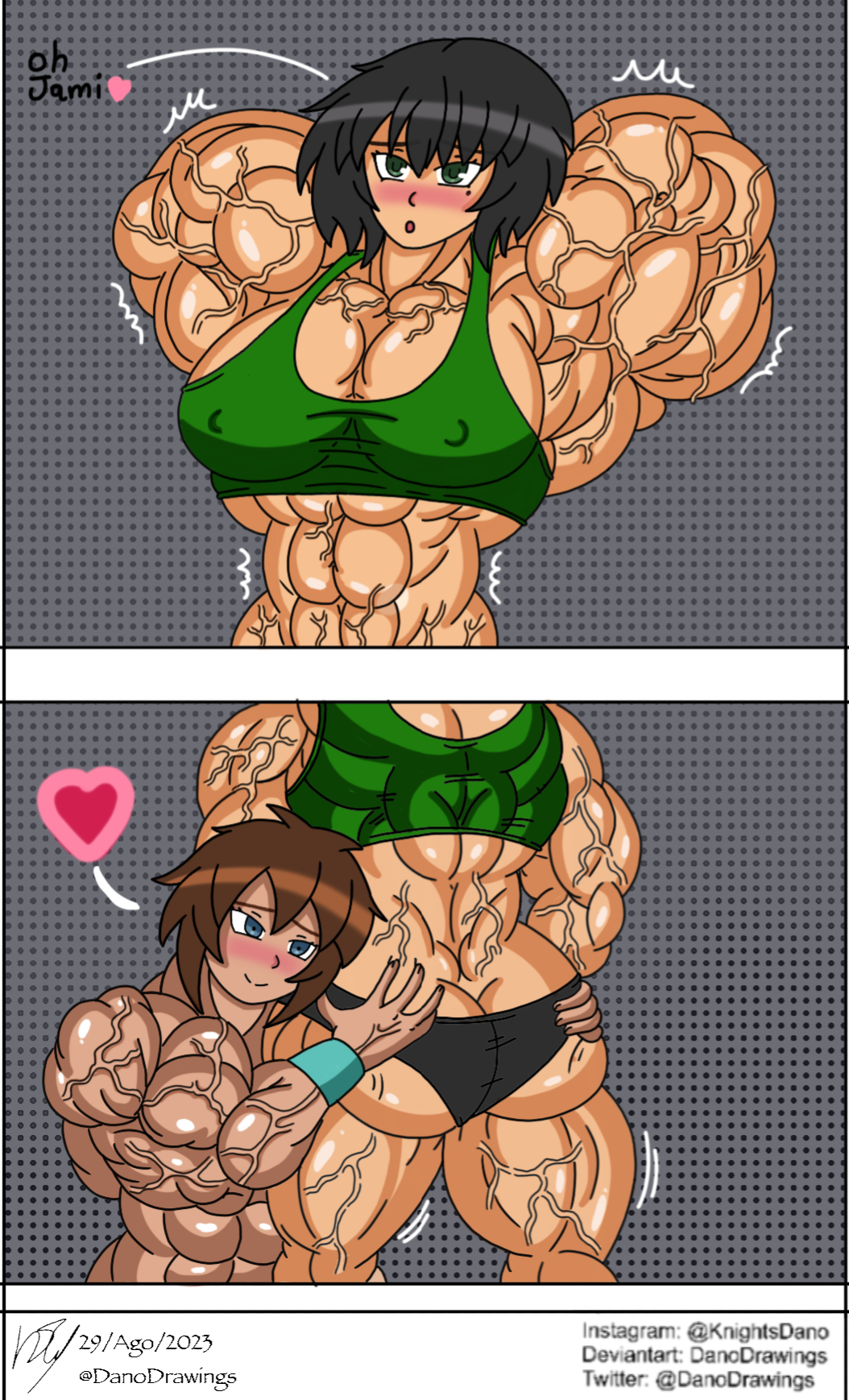 2girls abs anatomical_disaster biceps big_muscles commission danodrawings dark-skinned_female diane_(oc) digital_media_(artwork) extreme_muscles huge_muscles multiple_girls muscles muscular_female original original_character vascular veins veiny veiny_muscles