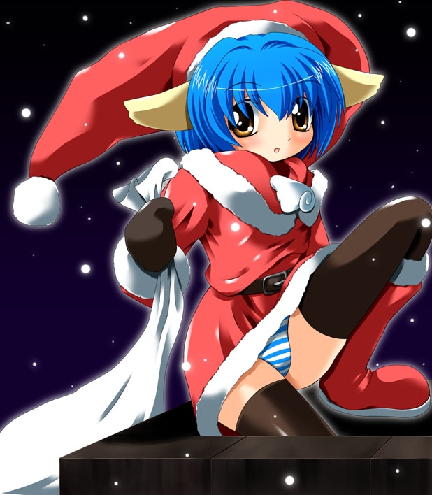 00s 1girls animal_ears black_gloves black_thighhighs blue_hair blue_panties blush boots brown_eyes capelet chimney christmas dress female fur-trimmed_boots fur-trimmed_capelet fur-trimmed_dress fur-trimmed_headwear fur_trim galaxy_angel gloves hat long_sleeves looking_at_viewer mint_blancmanche night open_mouth outdoors panties pom_pom_(clothes) red_capelet red_dress red_footwear red_hat sana_(kerarino) santa_costume santa_hat short_hair sky snow solo striped_clothes striped_panties thighhighs underwear yellow_eyes