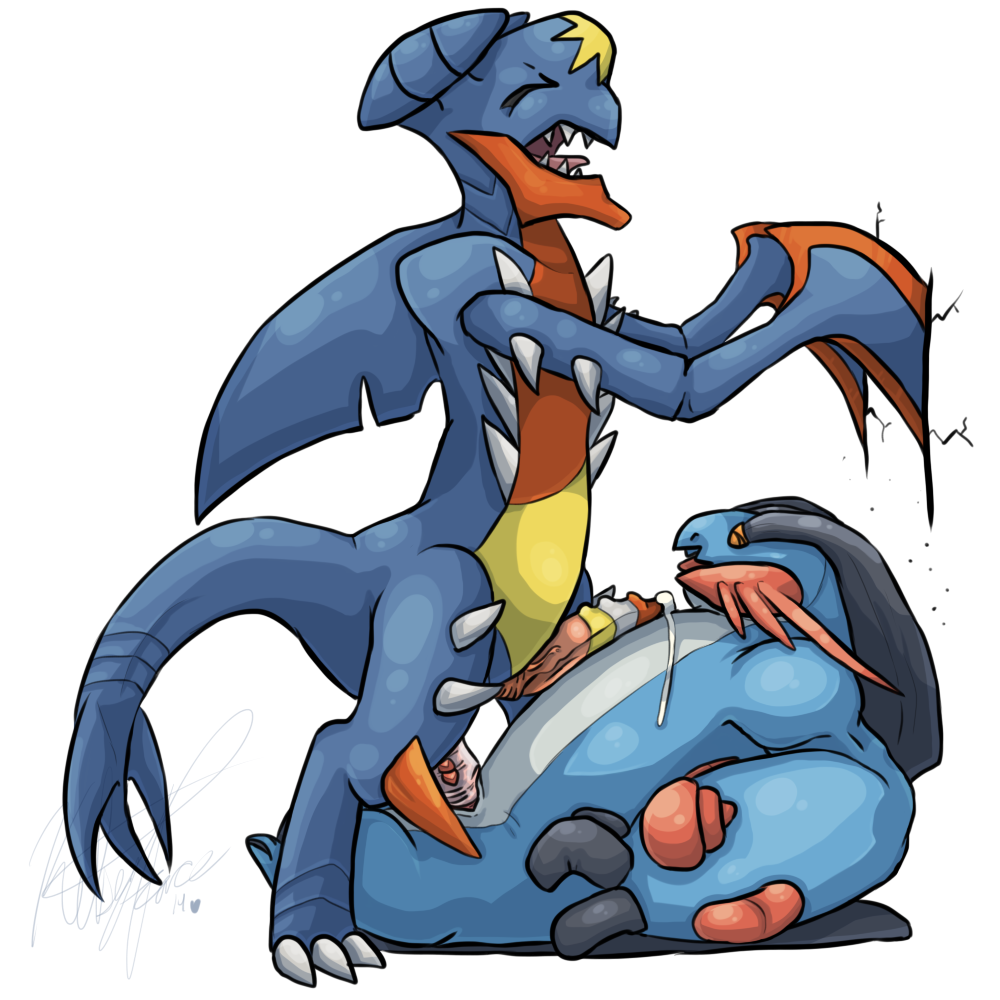 2014 alpha_channel anal anal_sex claws cum dragon duo erection furry furry_only garchomp gay kamikitty male mega_evolution mega_garchomp mega_swampert nintendo open_mouth penetration penis plain_background pokemon pokemon_(species) queenkami scalie sex swampert tongue tongue_out transparent_background video_games