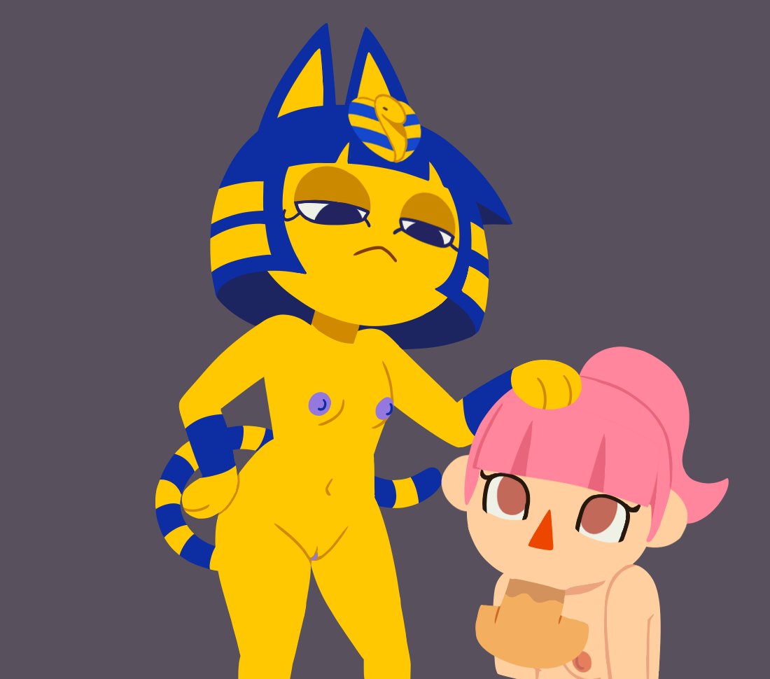 animal_crossing animal_crossing_girl ankha ankha_(animal_crossing) anthro areola blue_areola blue_eyes blue_hair blue_nipples breasts disembodied_penis domestic_cat duo egyptian_headdress eyelashes felid feline felis fellatio female fur genitals grey_background hair hand_on_hip human lewdthealess male male/female mammal markings nintendo nipples nude oral penile penis pink_areola pink_eyes pink_hair pink_nipples ponytail pussy sex short_hair simple_background small_breasts striped_markings striped_tail stripes tail tail_markings tan_body tan_skin thick_thighs villager_(animal_crossing) wide_hips yellow_body yellow_fur