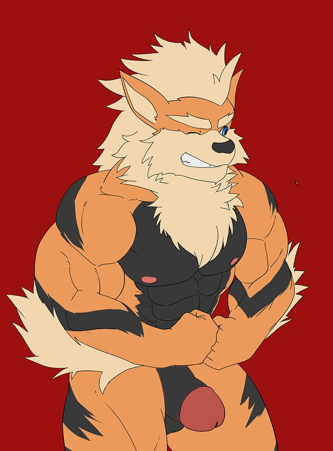 abs anthro arcanine balls biceps canid canine canis casual_nudity foreskin fur generation_1_pokemon geng genitals humanoid_genitalia humanoid_hands humanoid_penis male mammal manly muscular muscular_anthro muscular_arms muscular_male nintendo nipples nude pecs penis pokemon pokemon_(species) simple_background smile solo