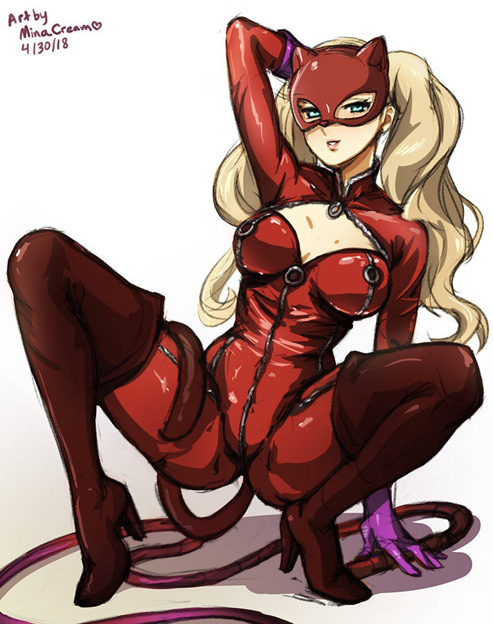 1girls 2018 ann_takamaki blonde_hair blue_eyes bodysuit breast_zipper breasts clothing crotch_zipper fake_tail gloves high_heel_boots high_heels human large_breasts latex latex_bodysuit looking_at_viewer mask minacream pale_skin persona persona_5 phantom_thief_suit pink_gloves red_bodysuit squatting tail thighhigh_boots twintails whip zipper zipper_pull_tab