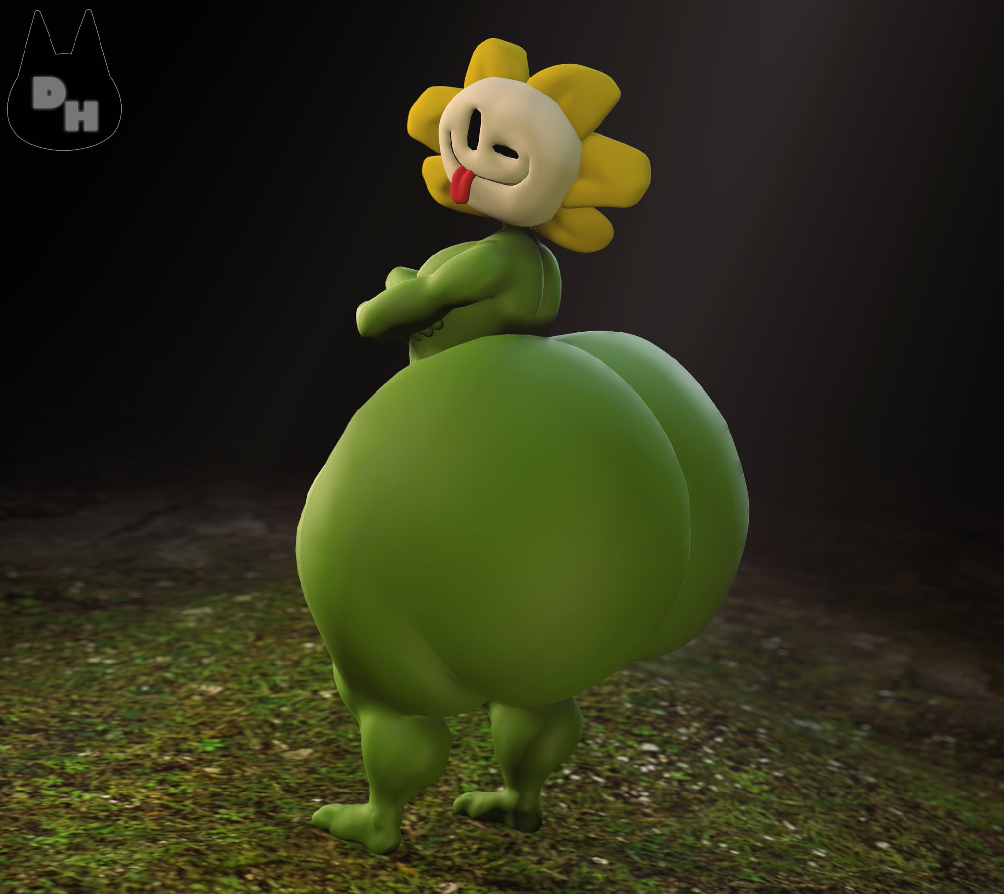 1boy, 3d, 3d (artwork), ass, big ass, big butt, color, fat ass, fat butt, flower, flowey the flower, flowey with a body, flowey with nothing else but a massive ass, huge ass, huge butt, looking at viewer, looking back, looking back at viewer, male, male only, plantie, sfm, solo, source filmmaker, thick ass, thick butt, toby fox, tongue, tongue out, totallyd, undertale, undertale (series), wink, winking at viewer