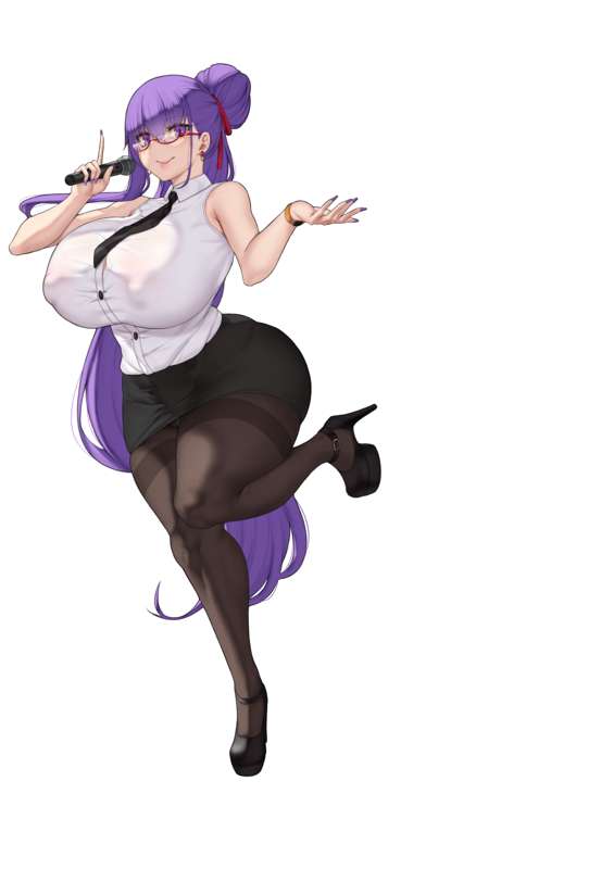ass, aster crowley, bb (fate), blouse, breasts, fate (series), fate/extra ccc, fate/grand order, female, huge breasts, large breasts, legwear, massive ass, massive breasts, massive thighs, nipples visible through clothing, pantyhose, pencil skirt, see-through clothing, skirt