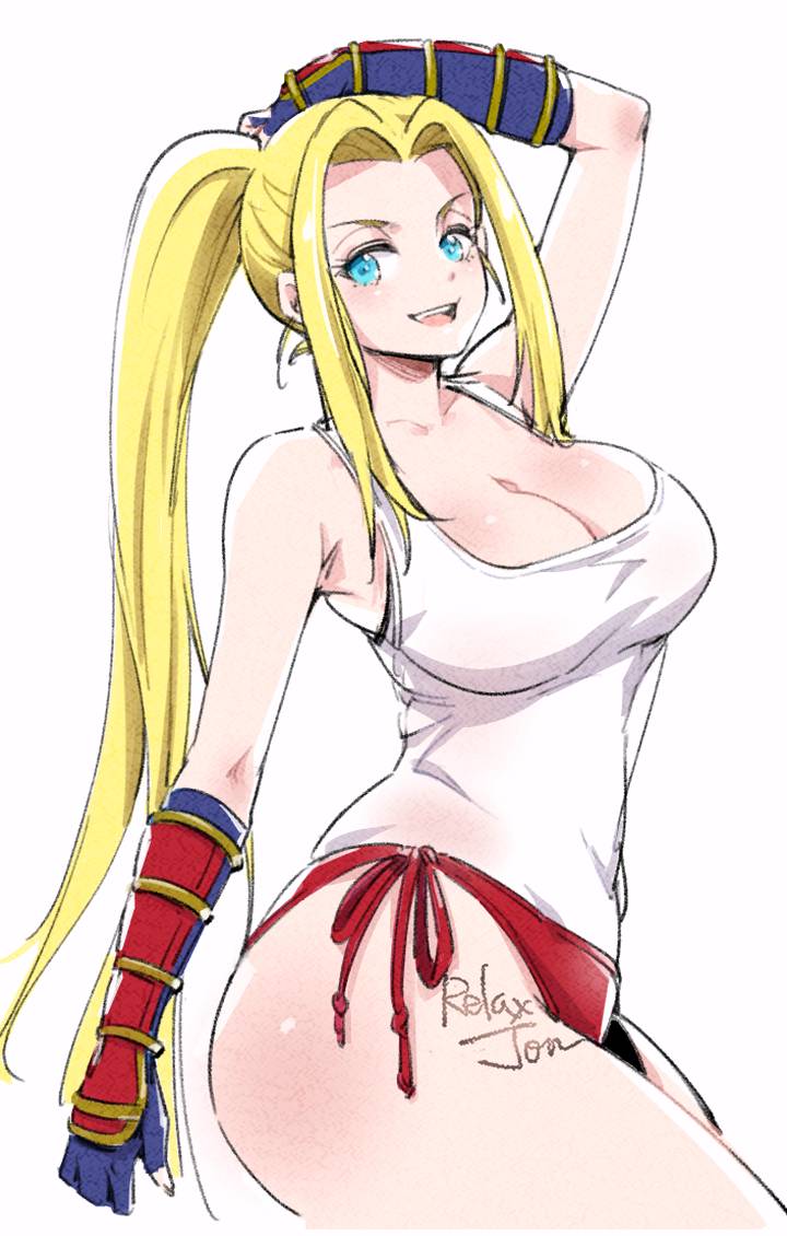 beatrix_amerhauser blonde_hair blue_eyes clothing female german_female gloves large_breasts looking_at_viewer red_panties relaxjon smiling solo tanktop white_tank_top zom_100_zombie_ni_naru_made_ni_shitai_100_no_koto