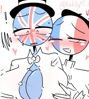 2girls blush countryhumans countryhumans_girl female/female france_(countryhumans) hearts_around_head holding_breast kak0yt0_chel nervous touching_breast united_kingdom_(countryhumans) untied_bra