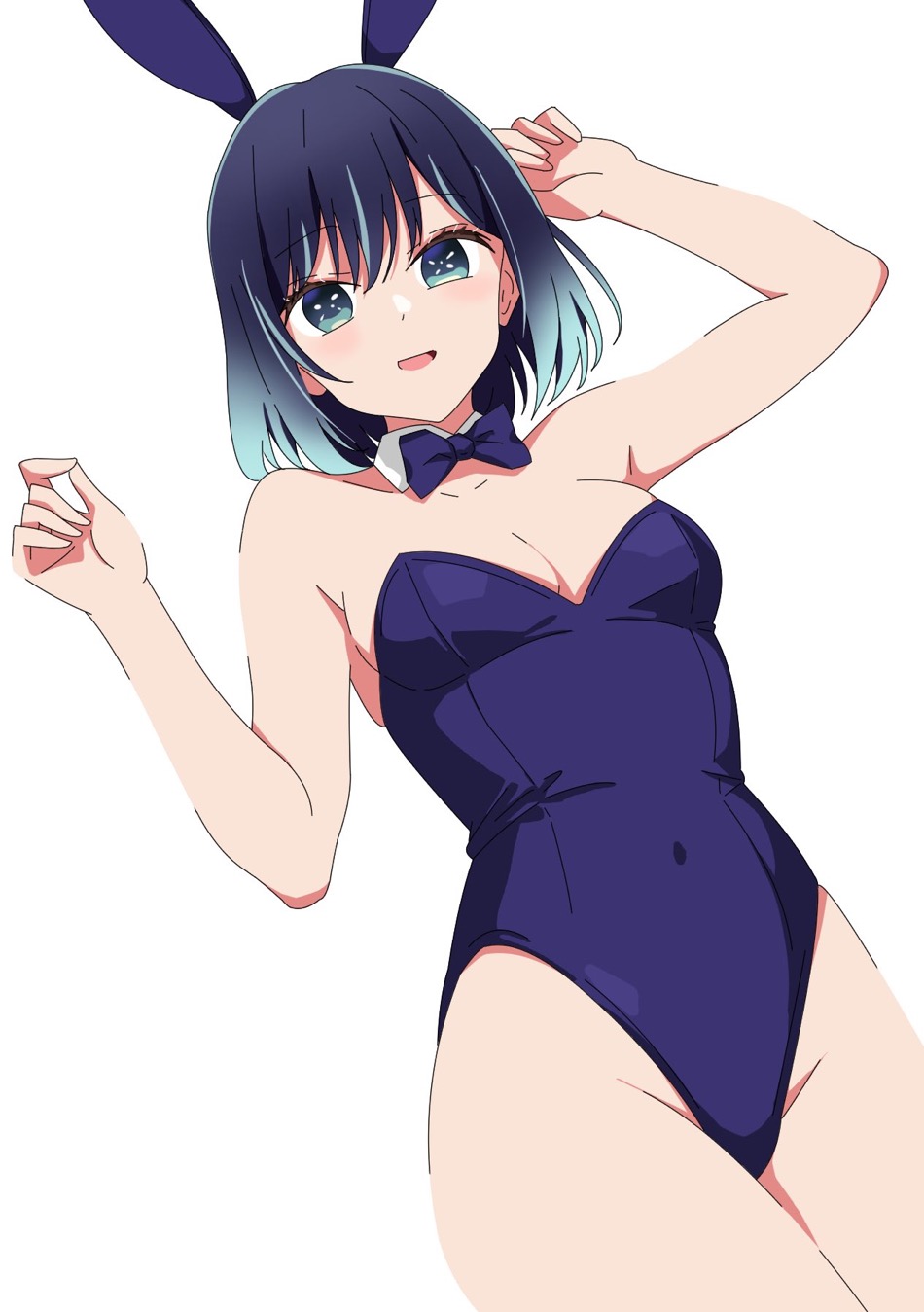 accurate art style, blue eyes, blue hair, blush, bunny ears, bunnysuit, kurokawa akane, kusana (kusana47454281), kusana47454281, official style, oshi no ko