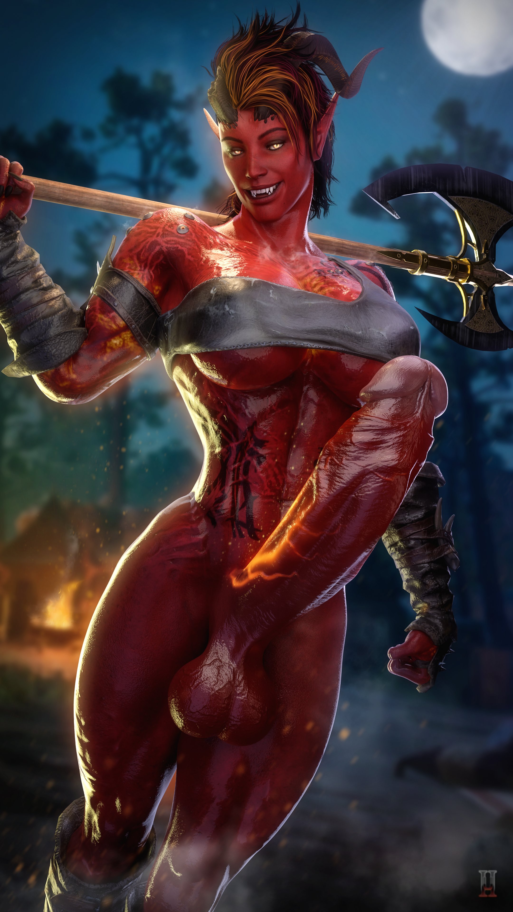 1futa, 3d, abs, baldur's gate, baldur's gate 3, balls, big breasts, blender, breasts, dungeons and dragons, erection, forgotten realms, futa only, futanari, huge cock, intersex, karlach, large breasts, muscles, muscular, muscular futa, penis, solo, testicles, unnero1
