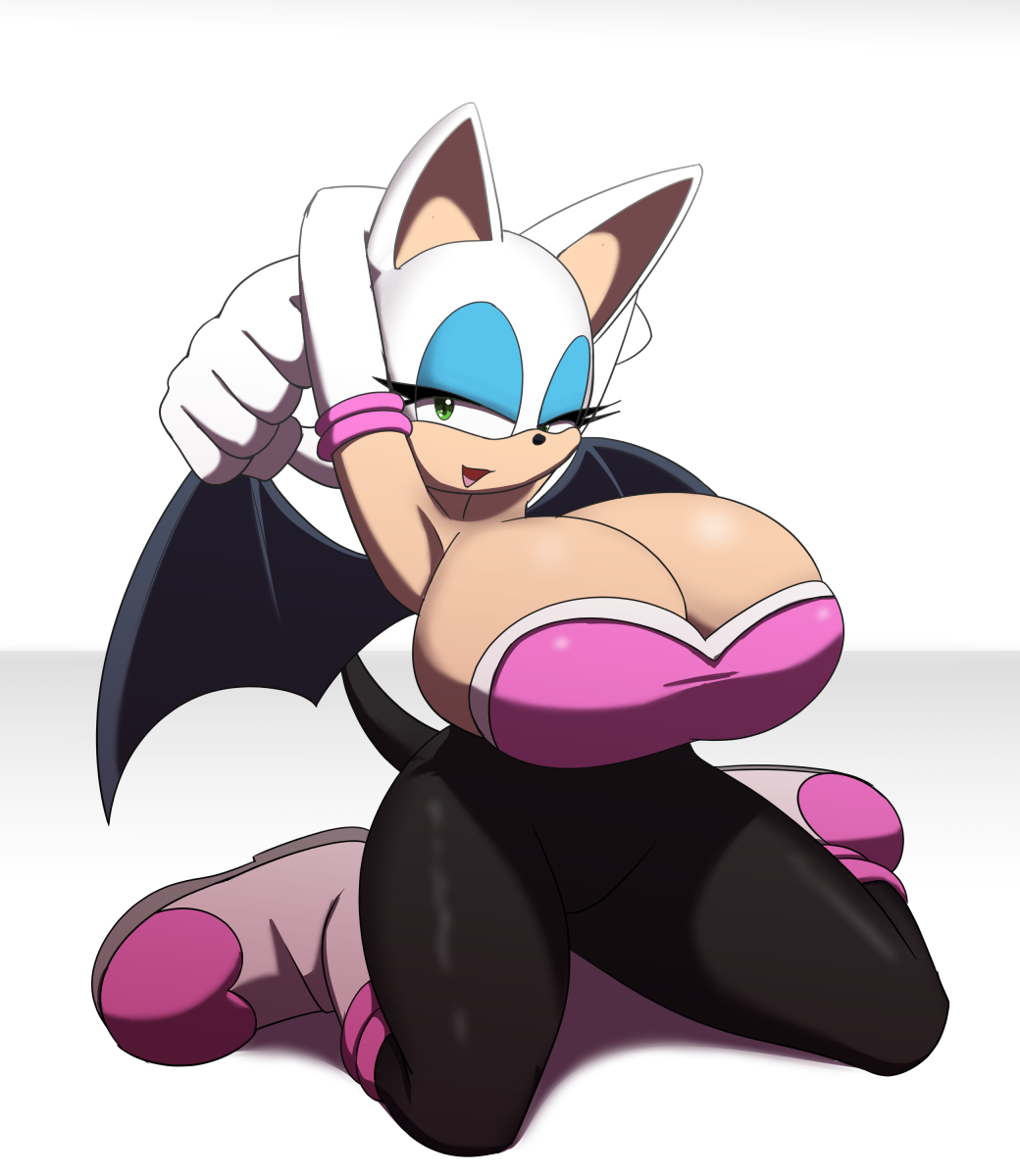 1girls anthro arms_behind_head bat bat_wings blue_eyeshadow boots breasts cleavage female female_focus female_only furry gloves green_eyes hips kojiro-brushard large_breasts latex looking_at_viewer on_knees rouge_the_bat sega sonic_(series) sonic_the_hedgehog_(series) thick_thighs thighs white_hair