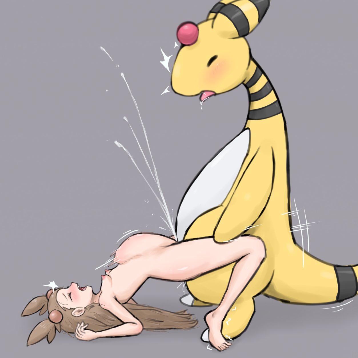 1:1 2023 ambiguous_penetration ampharos areola black_stripes blush blush_lines bodily_fluids breasts brown_hair closed_eyes deep_penetration digital_media_(artwork) duo ejaculation female female_penetrated feral feral_penetrating feral_penetrating_human from_front_position generation_2_pokemon genital_fluids gym_leader hair head_gem hi_res horn human human_on_feral human_penetrated interspecies jasmine_(pokemon) looking_pleasured male male/female male_penetrating male_penetrating_female male_pokemon/female_human mammal markings motion_lines nintendo nipples nude open_mouth orgasm orgasm_face penetration penile penile_penetration pokemon pokemon_(species) pokephilia pussy_ejaculation pussy_juice reverse_wheelbarrow_position saeko_art saliva saliva_string sex shaking simple_background size_difference small_breasts smaller_penetrated standing standing_sex stomach_bulge striped_horn striped_markings striped_neck striped_tail stripes sweat tail tail_markings thrusting tongue tongue_out white_body yellow_body zoophilia