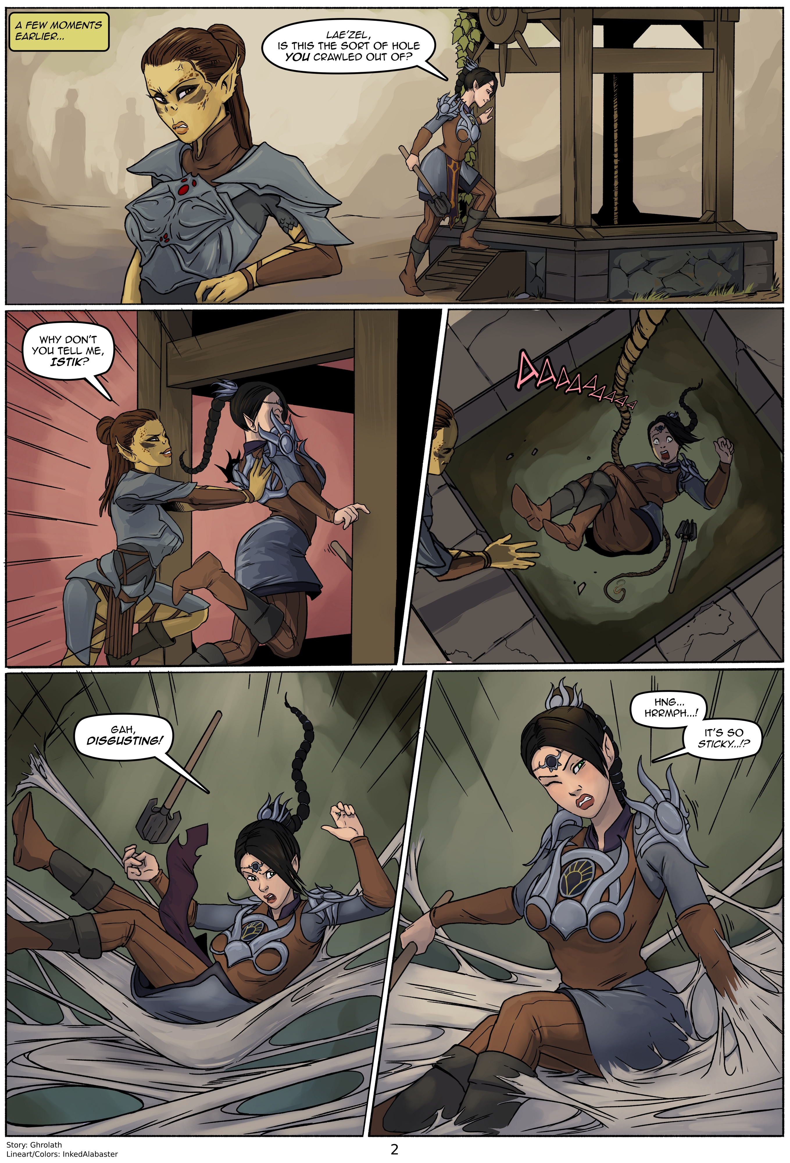 2girls, baldur's gate, baldur's gate 3, bondage, cocoon, dungeons and dragons, female, gith, githyanki, imminent vore, lae'zel, multiple females, multiple girls, mummification, peril, shadowheart, speech bubble, vore, web bondage, webbing