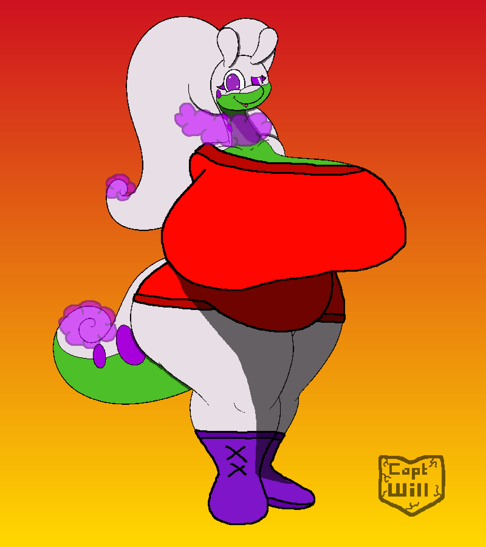 anthro goodra huge_breasts mrwill one_closed_eye pokemon pokemon_(species) purple_eyes red_clothing thick_thighs