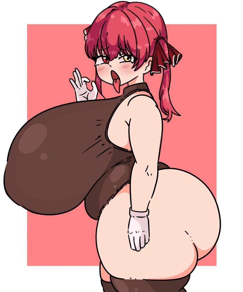 big_ass blush blushing chubby cowboy_shot fellatio_gesture gesture gesturing_at_viewer gigantic_ass gigantic_breasts gloves hololive houshou_marine huge_ass huge_breasts hyper hyper_ass hyper_breasts inakotho legwear looking_at_viewer plump slightly_chubby tongue tongue_out virtual_youtuber