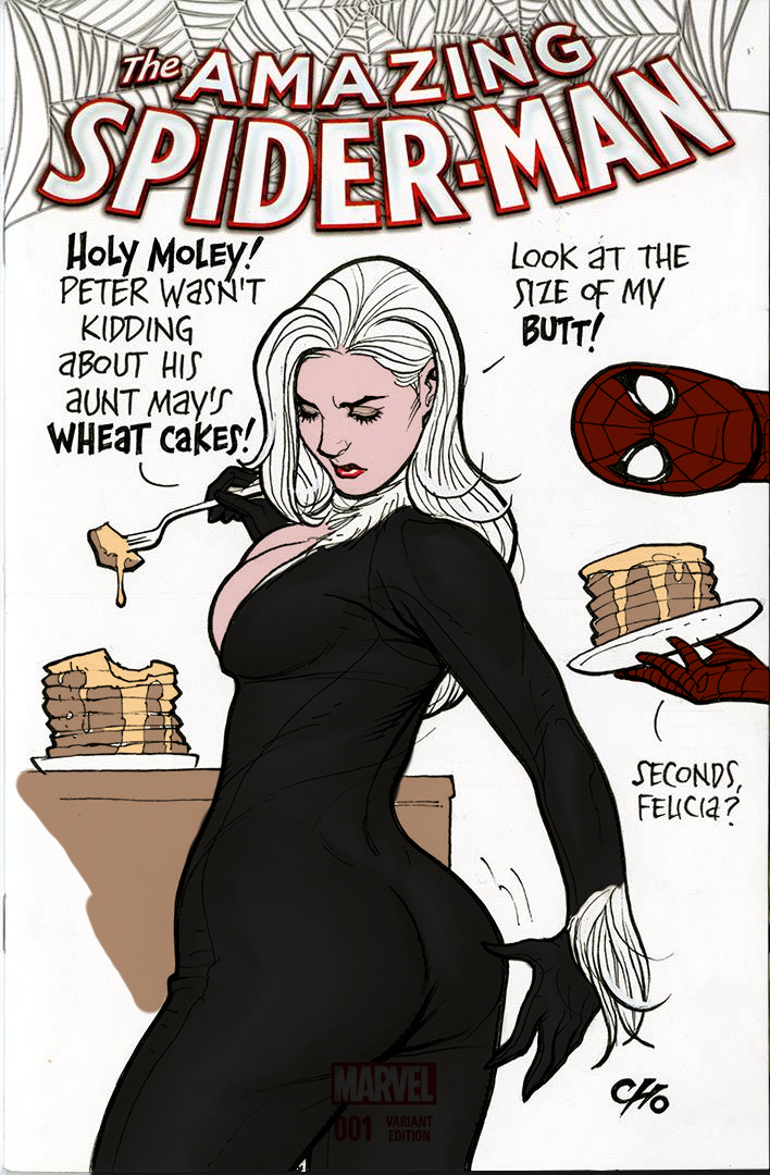 1boy 1boy1girl 1girls ass ass_focus back_muscles big_ass black_cat_(marvel) cheeks dat_ass embarrassed fat_ass fat_cheeks felicia_hardy female frank_cho hero hips huge_ass human inconvenient_ass light-skinned_female light_skin male male/female marvel marvel_comics paintmeanon pawg peter_parker spider-man spider-man_(series) straight straight_hair supervillain supervillainess villain villainess voluptuous weight_gain wide_hips