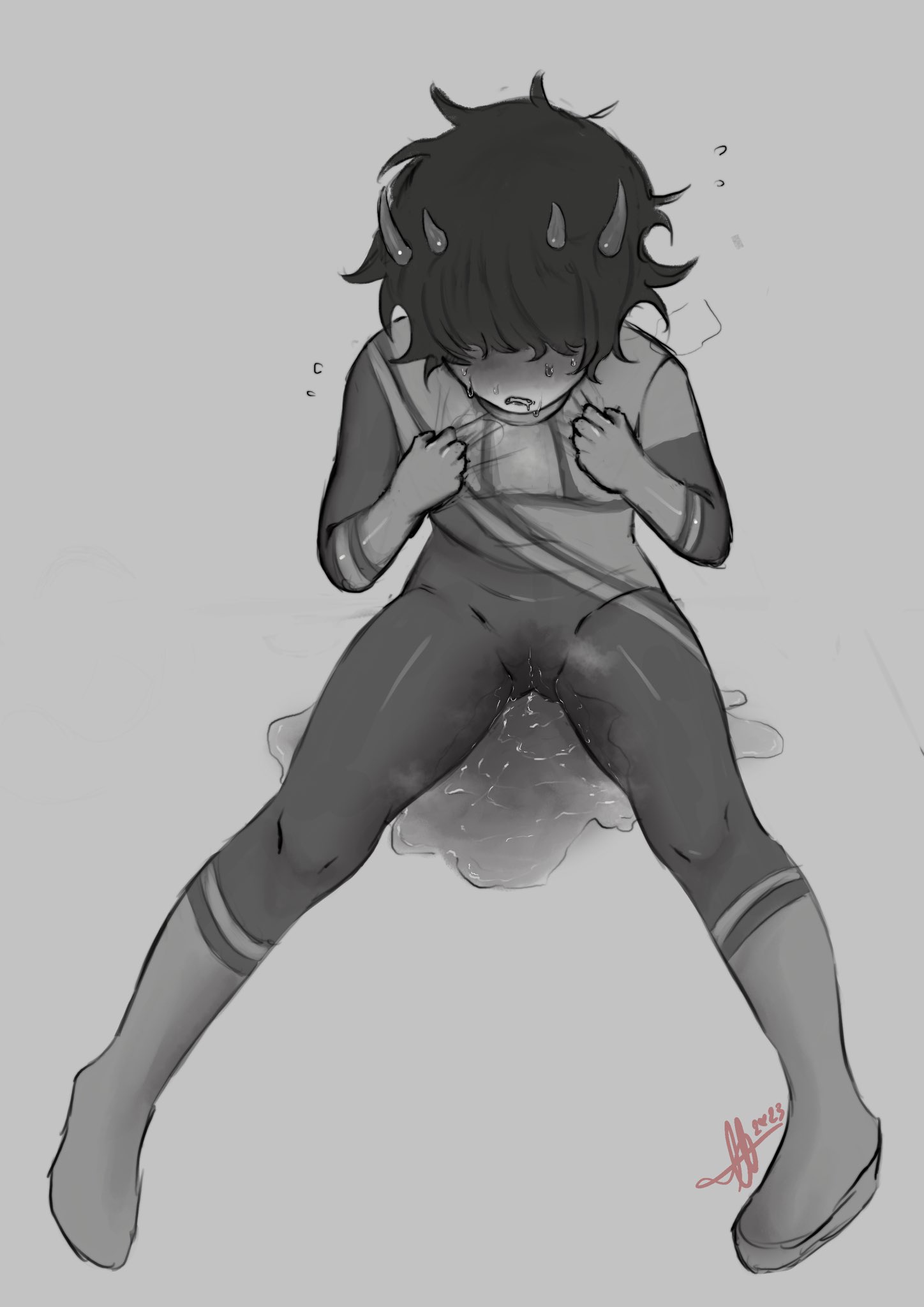1boy, artist request, crying, cuntboy, greyscale, homestuck, intersex, male, mituna captor, omorashi, peeing, peeing on floor, peeing self, peeing through clothing, piss, pissing, pissing on floor, pissing self, pussy, tagme, tears, urinating, urination, urine, urine pool