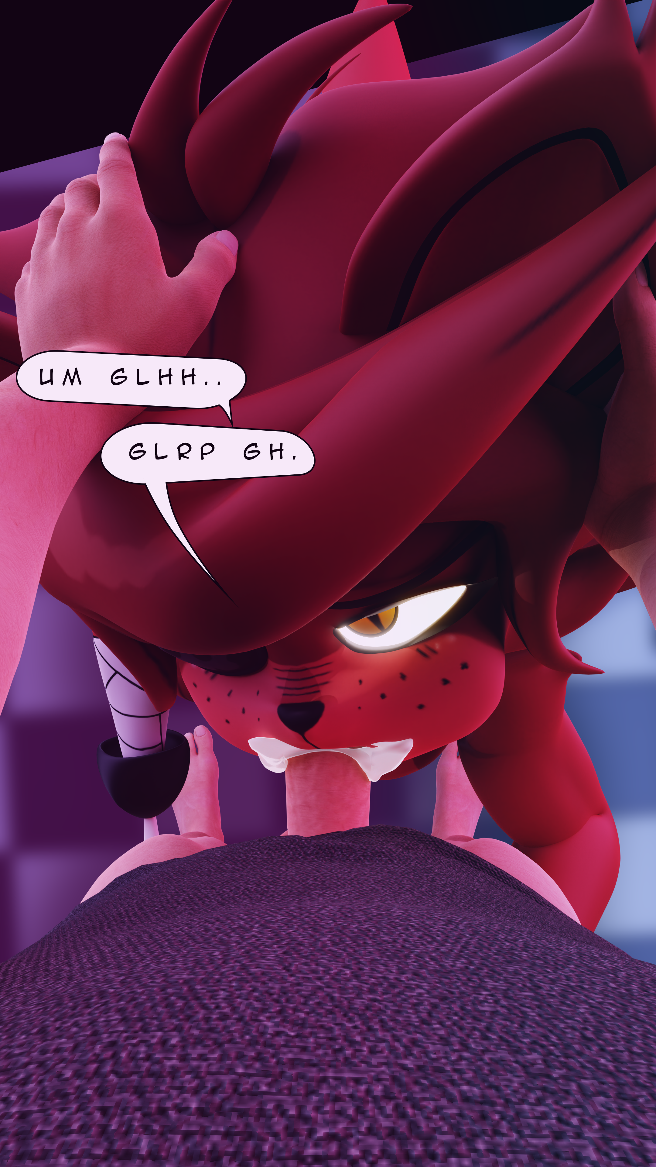 1boy, 1girls, 3d, 3d (artwork), 4k, absurd res, alternate version available, anthro, big breasts, blowjob, breasts, cally3d, clazzey, cryptiacurves, cum, cum in mouth, dialogue, fazclaire's nightclub, fellatio, female, fexa, fexa (cryptia), five nights at freddy's, fnaf, foxy (cally3d), foxy (fnaf), freckles, fredina's nightclub, furry, human, human on anthro, kneeling, light skin, light-skinned male, male, male/female, penis, pths, red fur, scottgames, slit pupils, text, voluptuous