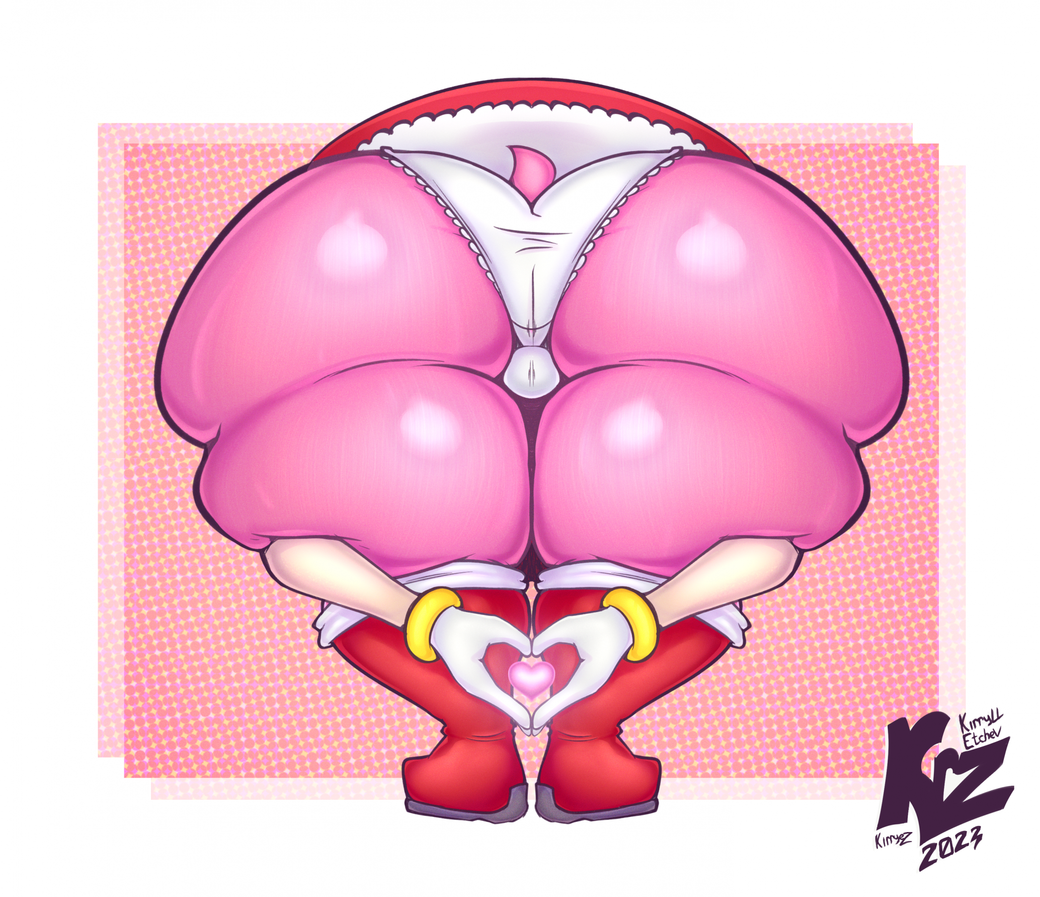 amy rose, ass, ass focus, back view, big ass, big butt, casual, casual nudity, clothed, female, female only, furry, heart pose, huge ass, praise da booty (meme), sideass, smotrilla, sonic (series), sonic the hedgehog (series), teasing, thick thighs, underass