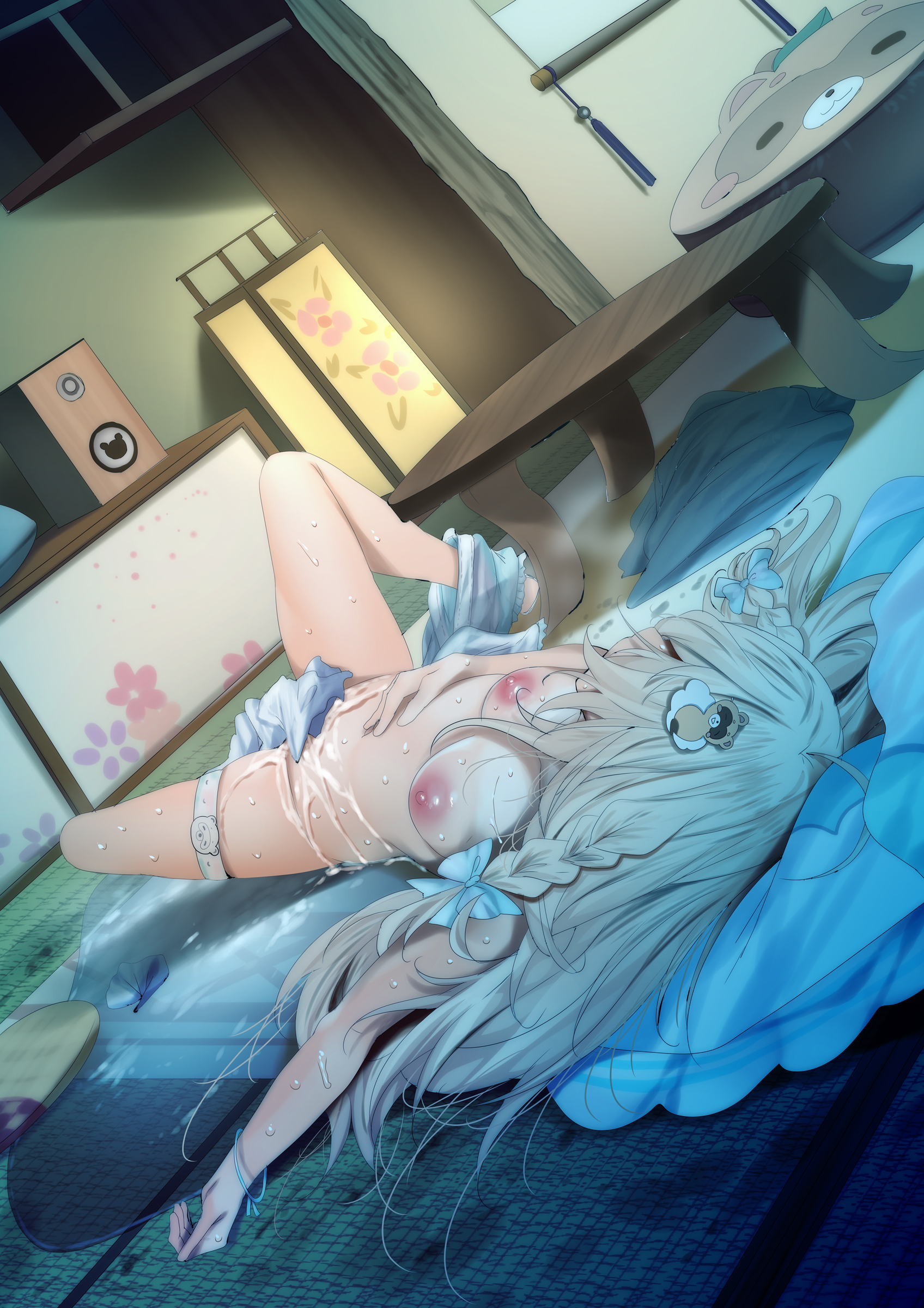 1girls, 2d, after sex, aftermath, areolae, belly, boobs, bottomless, breasts, breasts out, cum, cum inside, cum on body, cum puddle, digital drawing (artwork), dripping, dripping cum, dripping wet, excessive cum, exposed breasts, exposed nipples, female, female focus, female only, fumihiko (pixiv2658856), genital fluids, hips, hololive, hololive japan, holox, image, kazama iroha, large breasts, laying down, laying on back, mostly nude, naked, naked female, ninja, nipples, no bra, no panties, nude, nude female, room, sole female, stomach, thighs, tits, topless, virtual youtuber, waist
