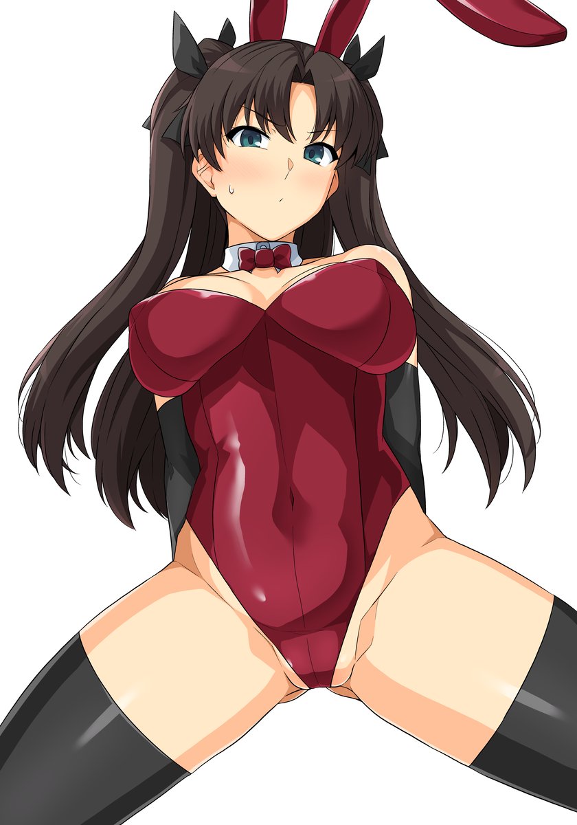 1girls, breasts, bunnysuit, fake animal ears, fate (series), fate/stay night, female, haruhisky, leotard, partially visible vulva, playboy bunny, pussy, solo, spread legs, tagme, thighhighs, tohsaka rin
