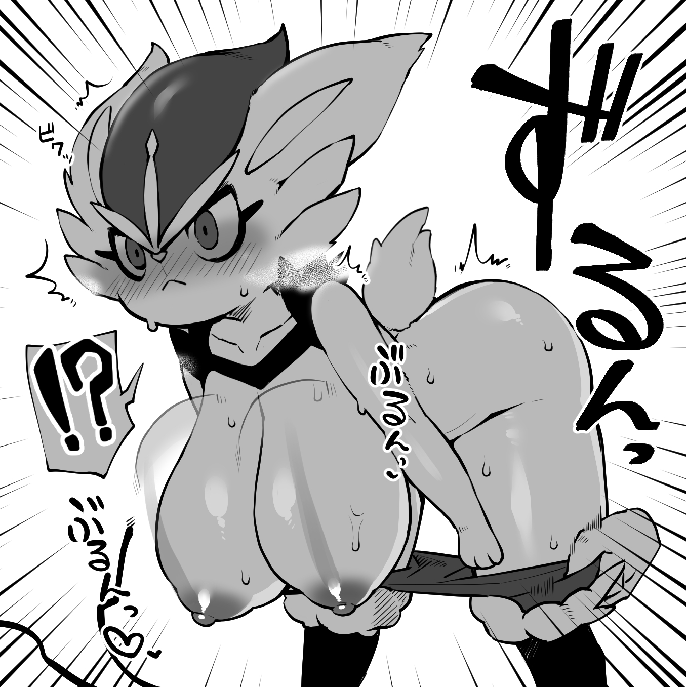 2d, anthro, breasts, cinderace, female, female cinderace, furry, generation 8 pokemon, katuu, lagomorph, nintendo, pokémon (species), pokemon, pokemon (species)
