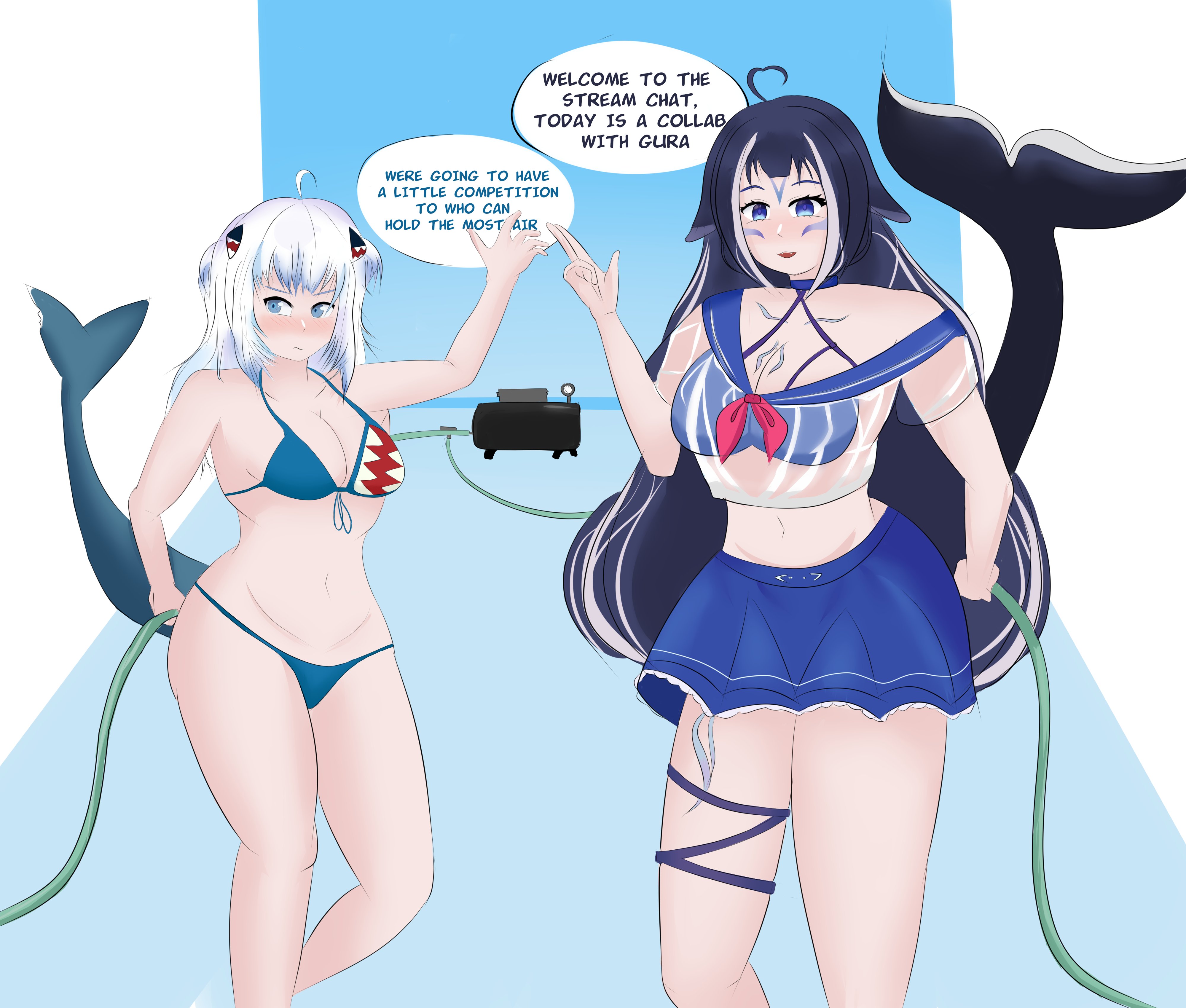 belly inflation, female, gawr gura, hololive, hololive english, hololive myth, indie virtual youtuber, inflated belly, inflation, inflation fetish, shylily, tagme, virtual youtuber, water inflation